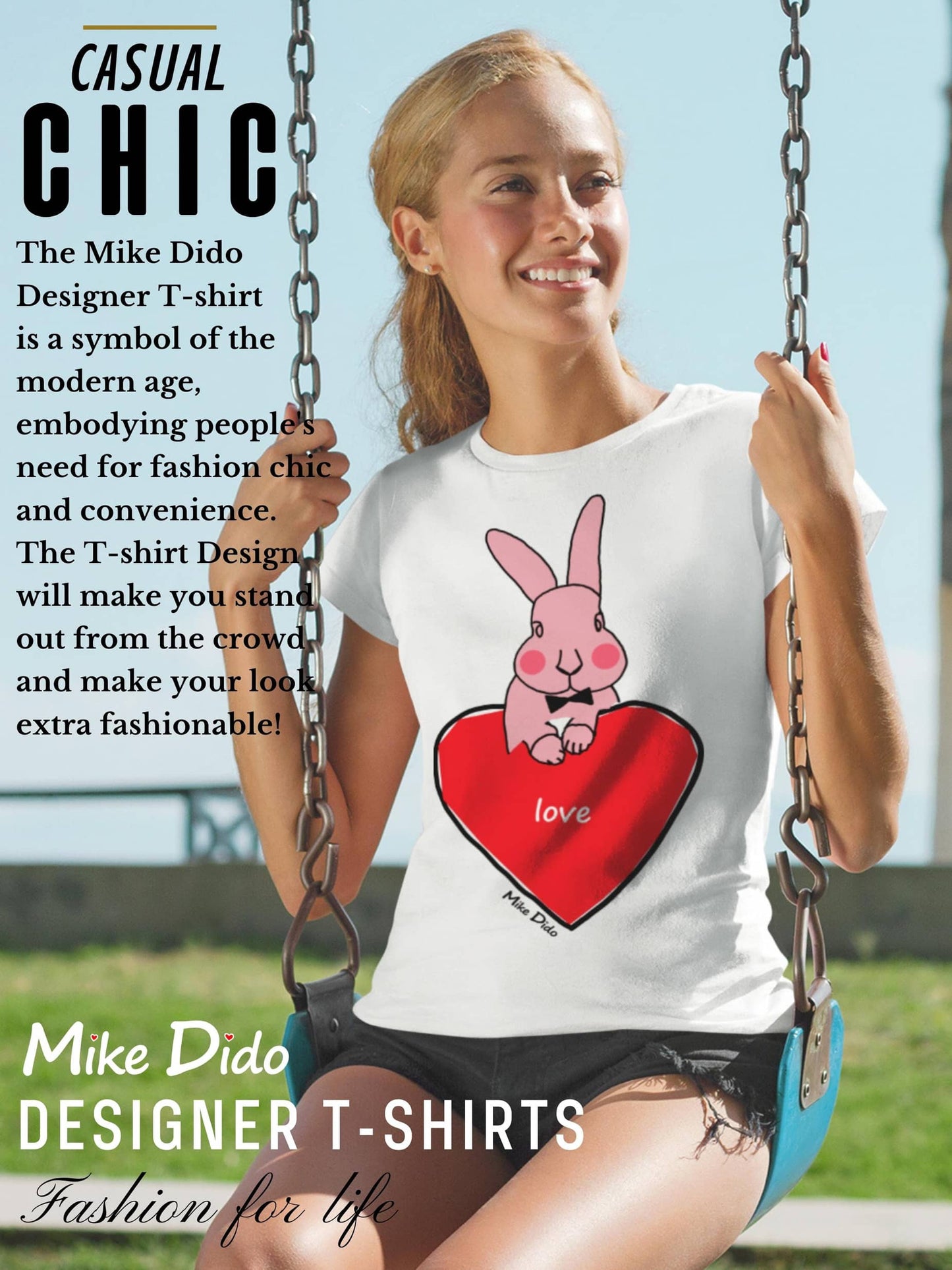 Pink Bunny T-Shirt With Red Heart By Mike Dido