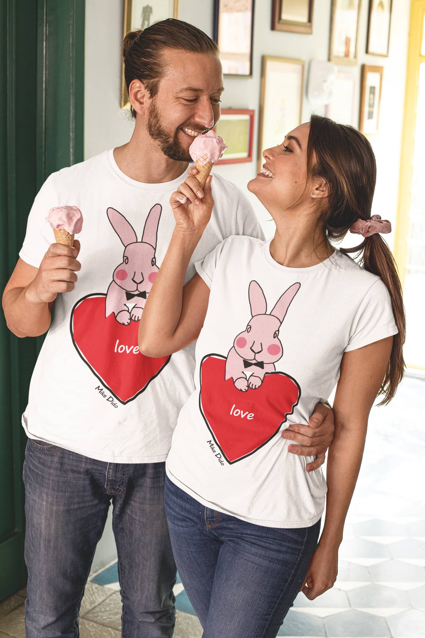 Pink Bunny T-Shirt With Red Heart By Mike Dido