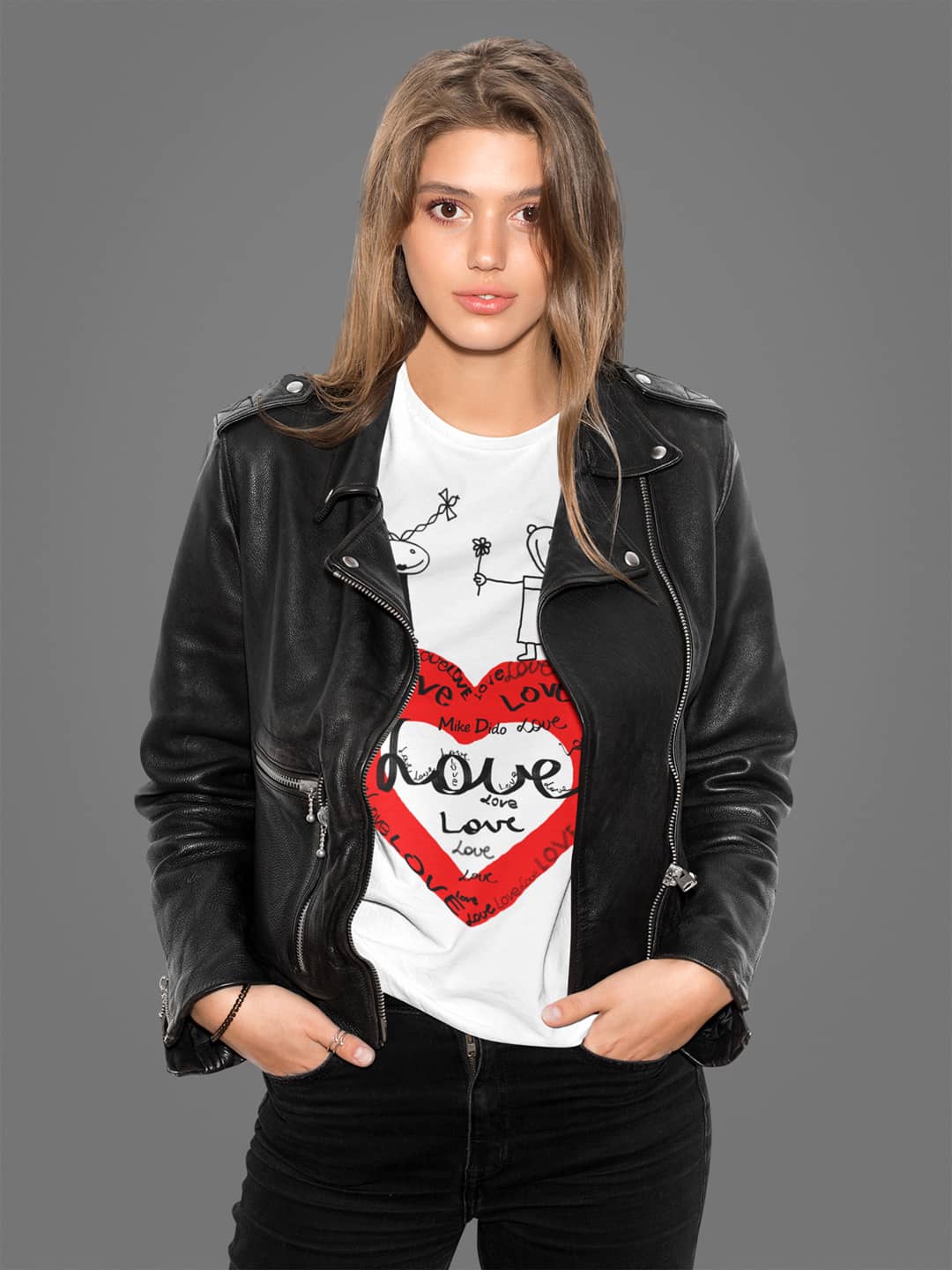 White And Red Graphic Tee Love Heart He She by Mike Dido