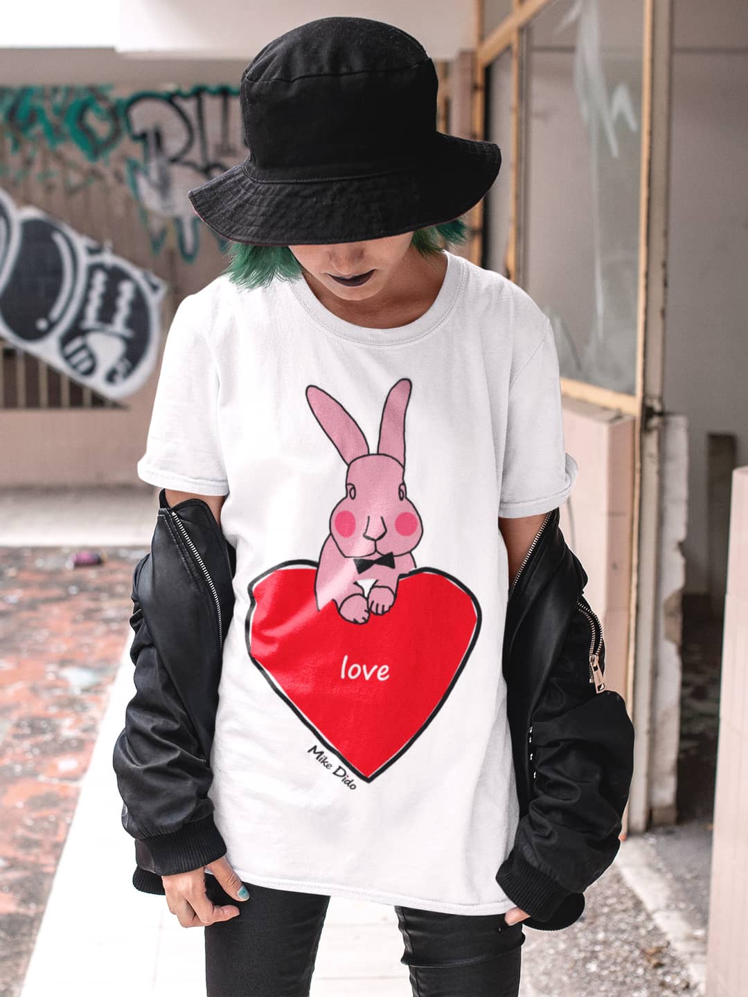 Pink Bunny T-Shirt With Red Heart By Mike Dido