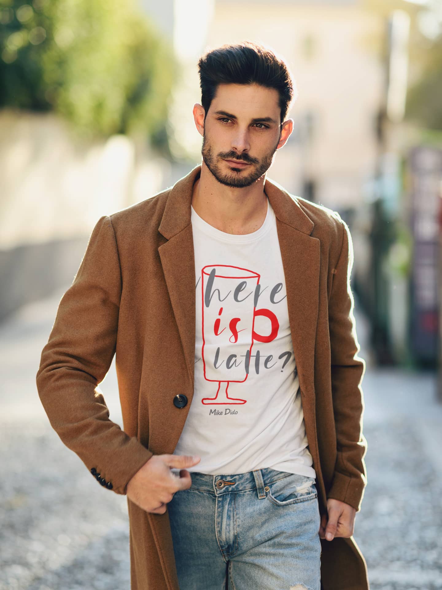 Mens Graphic T-shirt Latte by Mike Dido