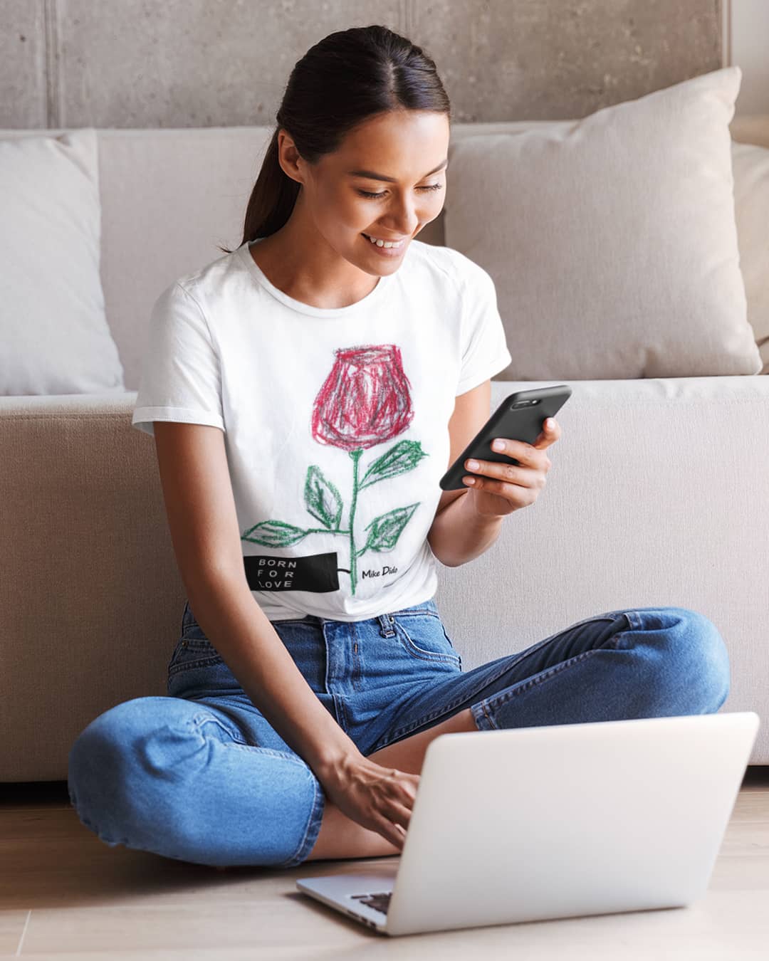 Graphic Tee Rose Flower Born To Love by Mike Dido