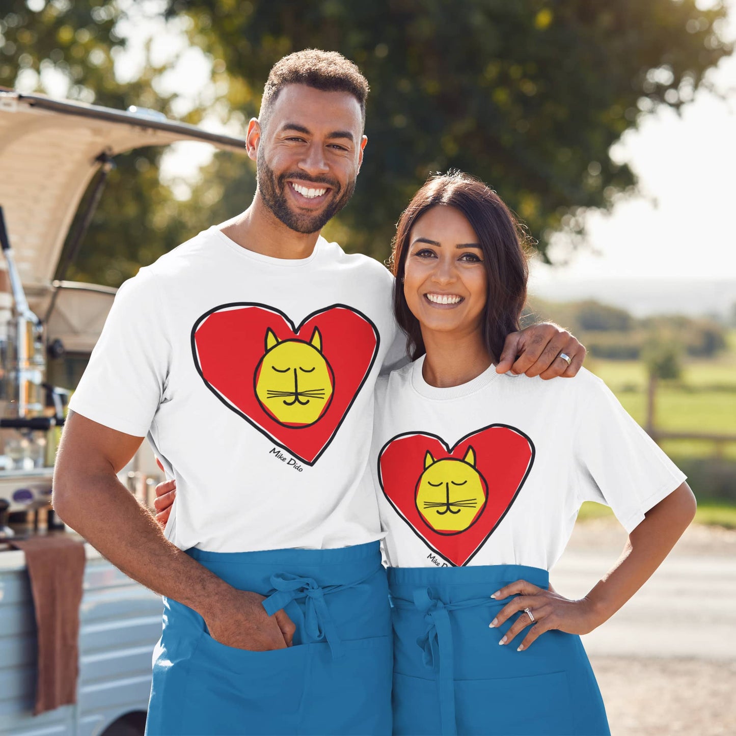 Unisex Cat T-Shirt With Heart by Mike Dido