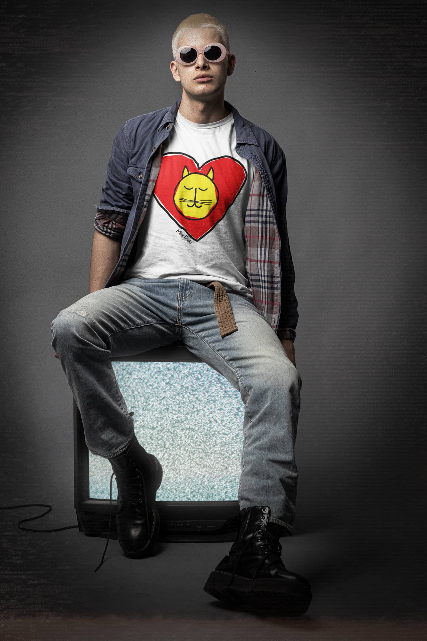Unisex Cat T-Shirt With Heart by Mike Dido