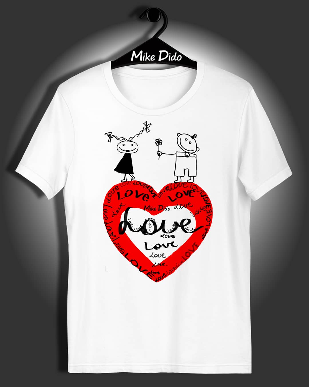 White And Red Graphic Tee Love Heart He She by Mike Dido