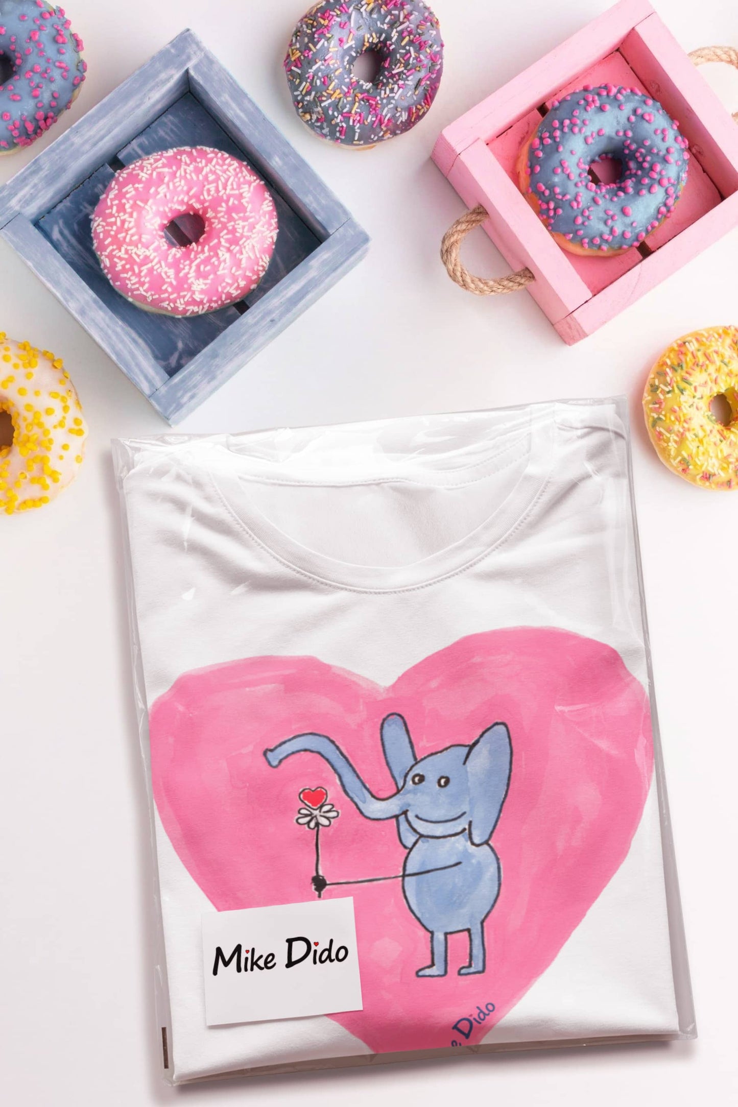Sleep Shirt With Elephant And Pink Heart by Mike Dido