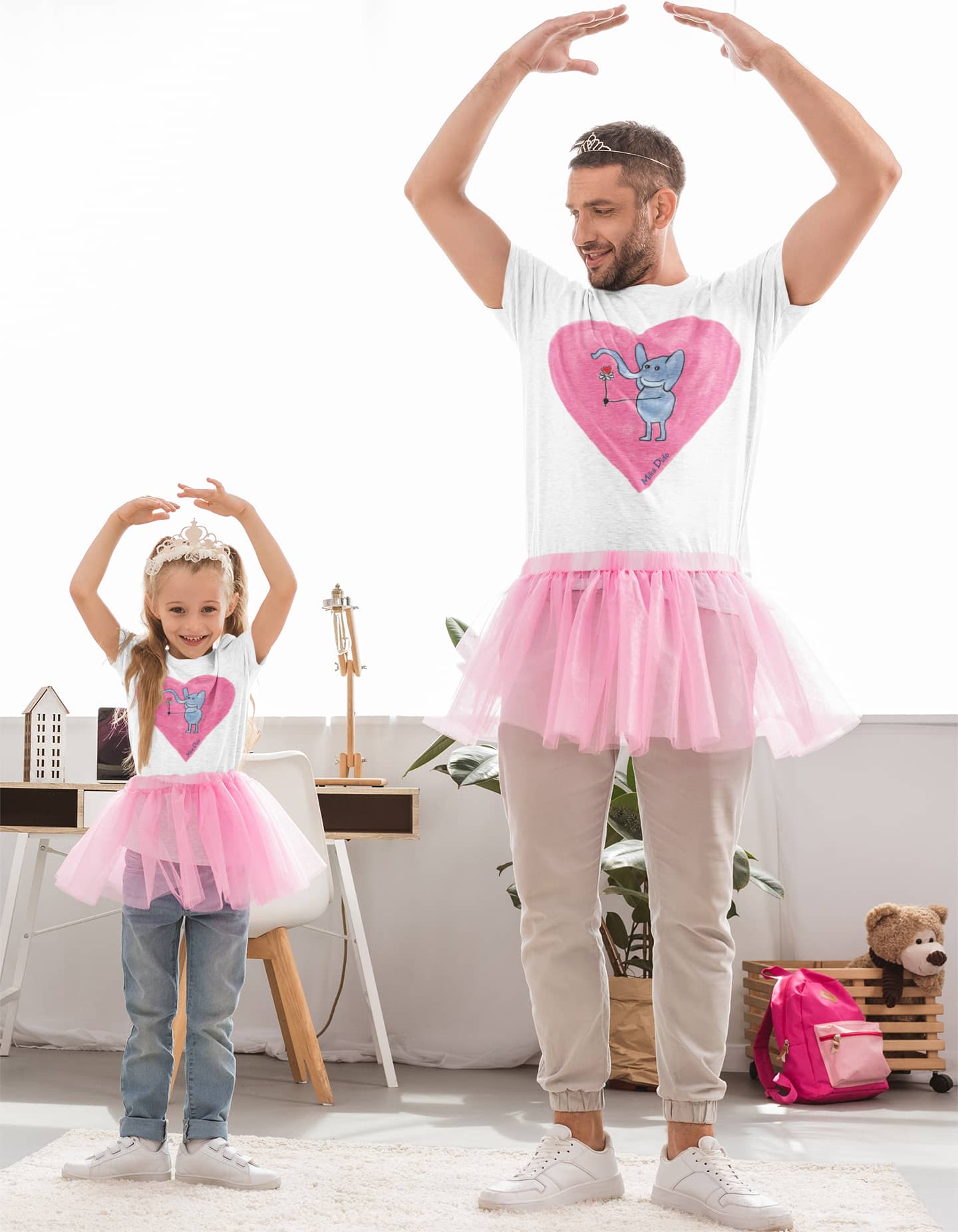 Sleep Shirt With Elephant And Pink Heart by Mike Dido