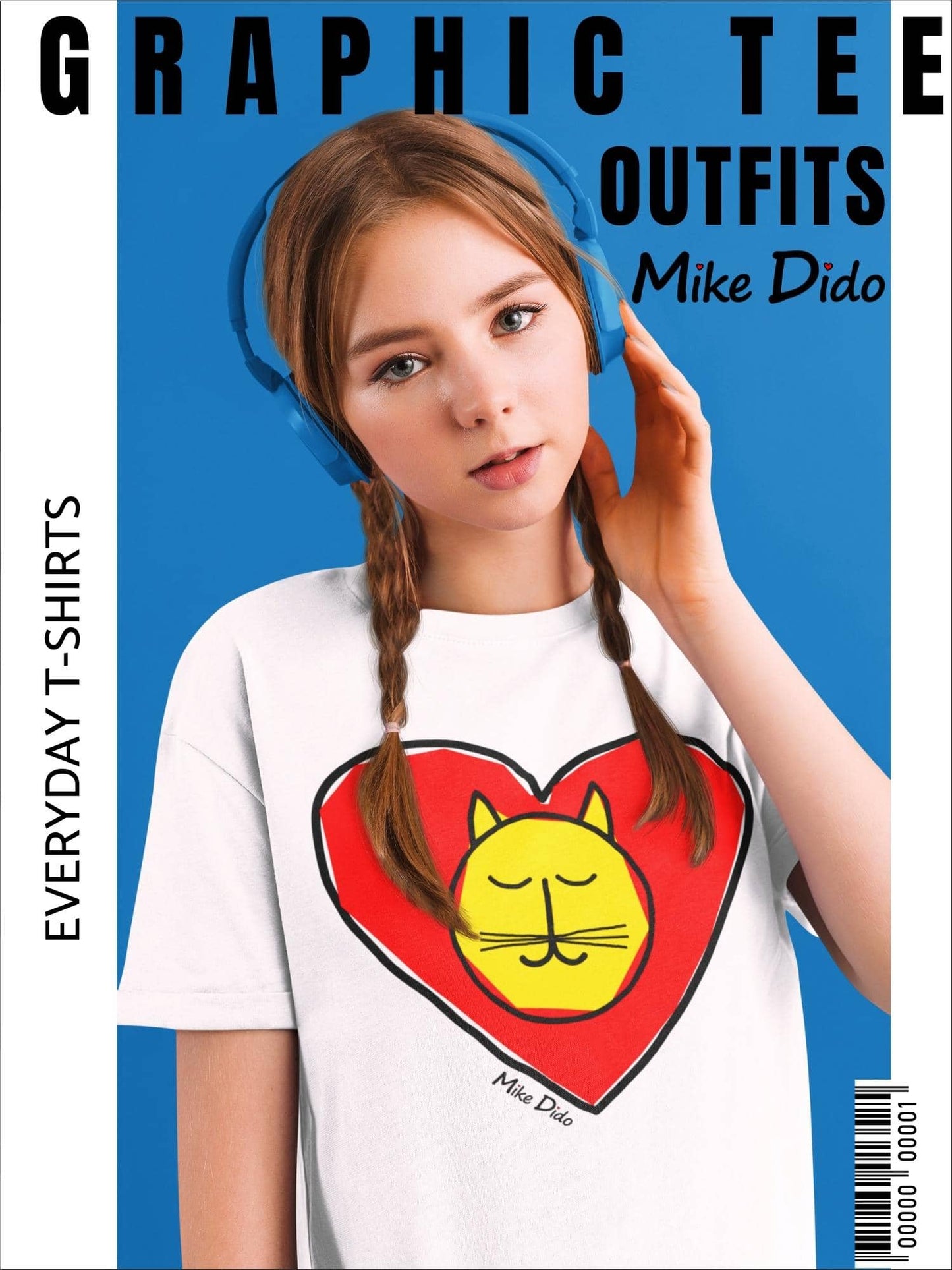 Unisex Cat T-Shirt With Heart by Mike Dido