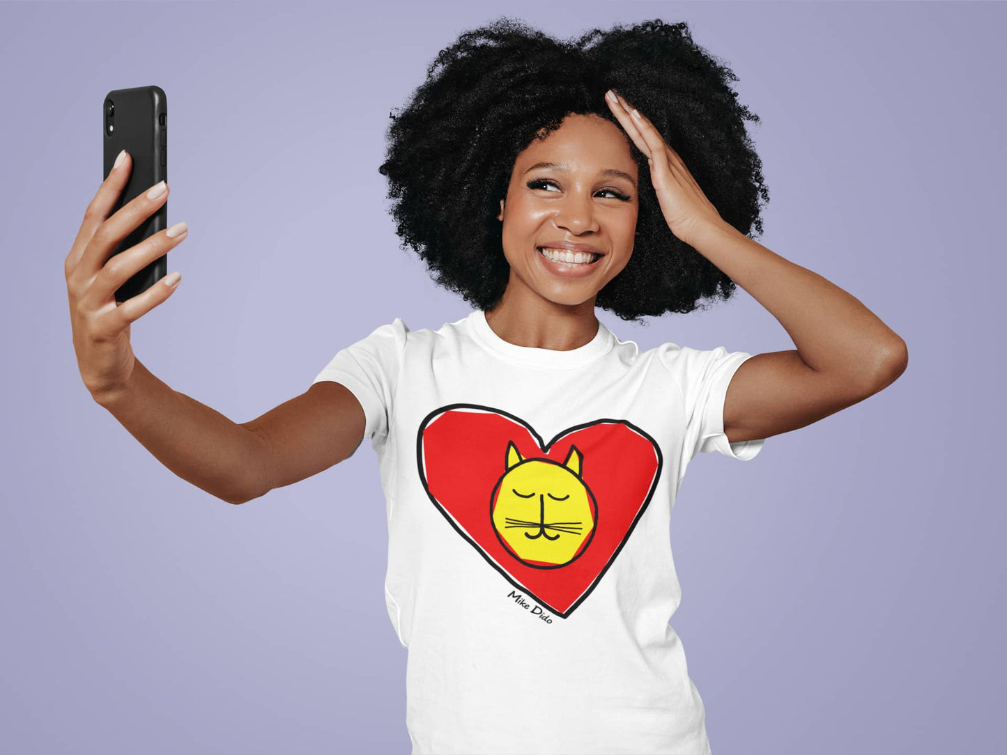 Unisex Cat T-Shirt With Heart by Mike Dido