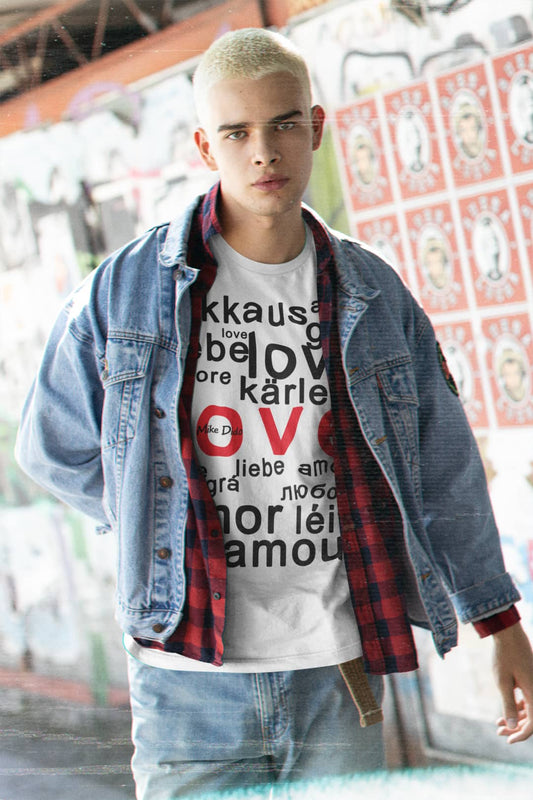 Short Sleeve T-Shirt Love In Different Languages by Mike Dido