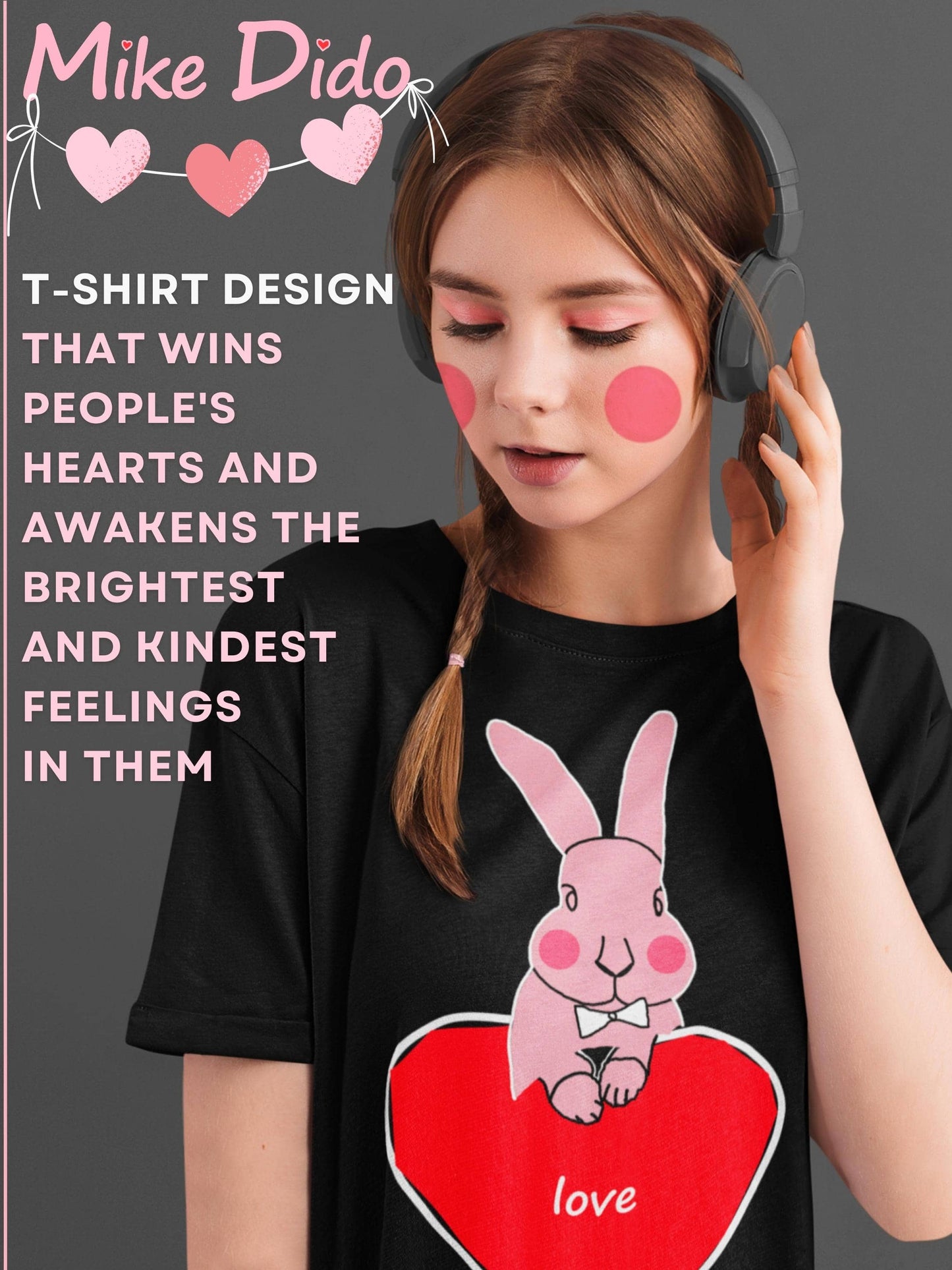 Pink Bunny T-Shirt With Red Heart By Mike Dido