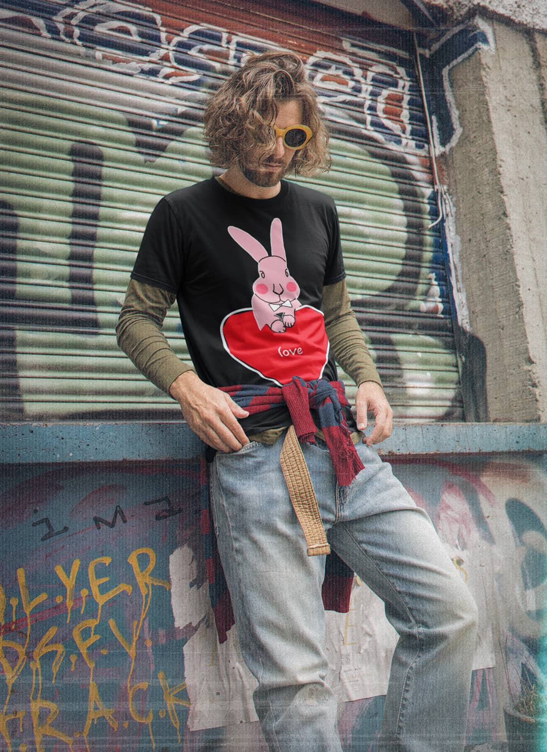 Pink Bunny T-Shirt With Red Heart By Mike Dido