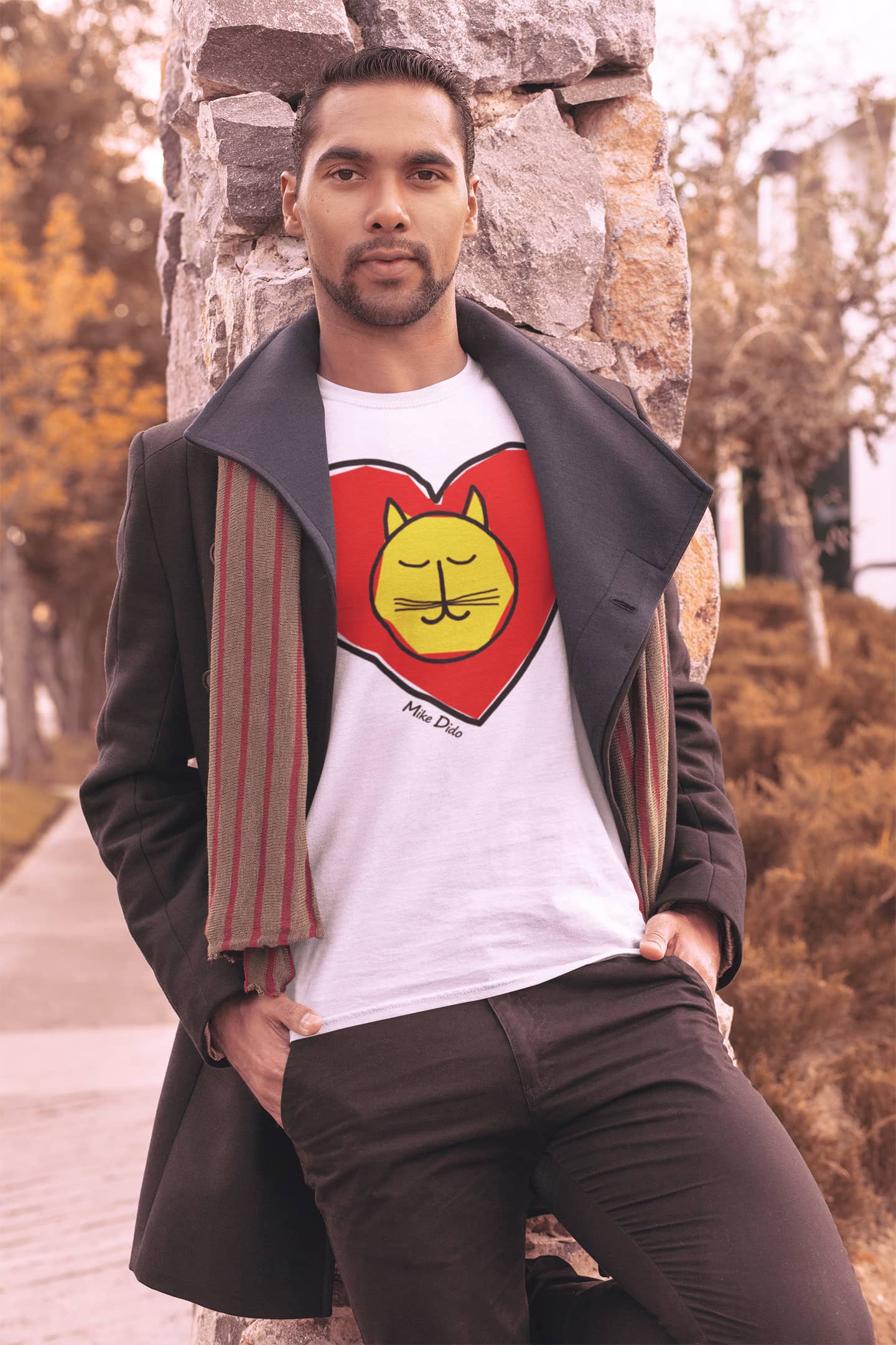 Unisex Cat T-Shirt With Heart by Mike Dido