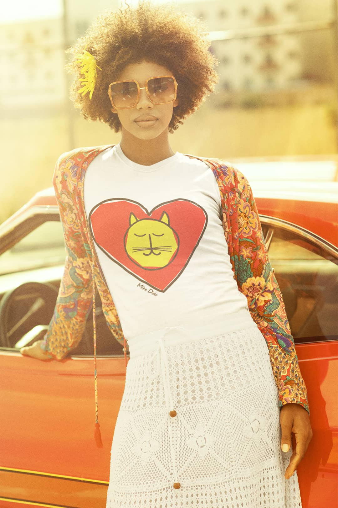 Unisex Cat T-Shirt With Heart by Mike Dido