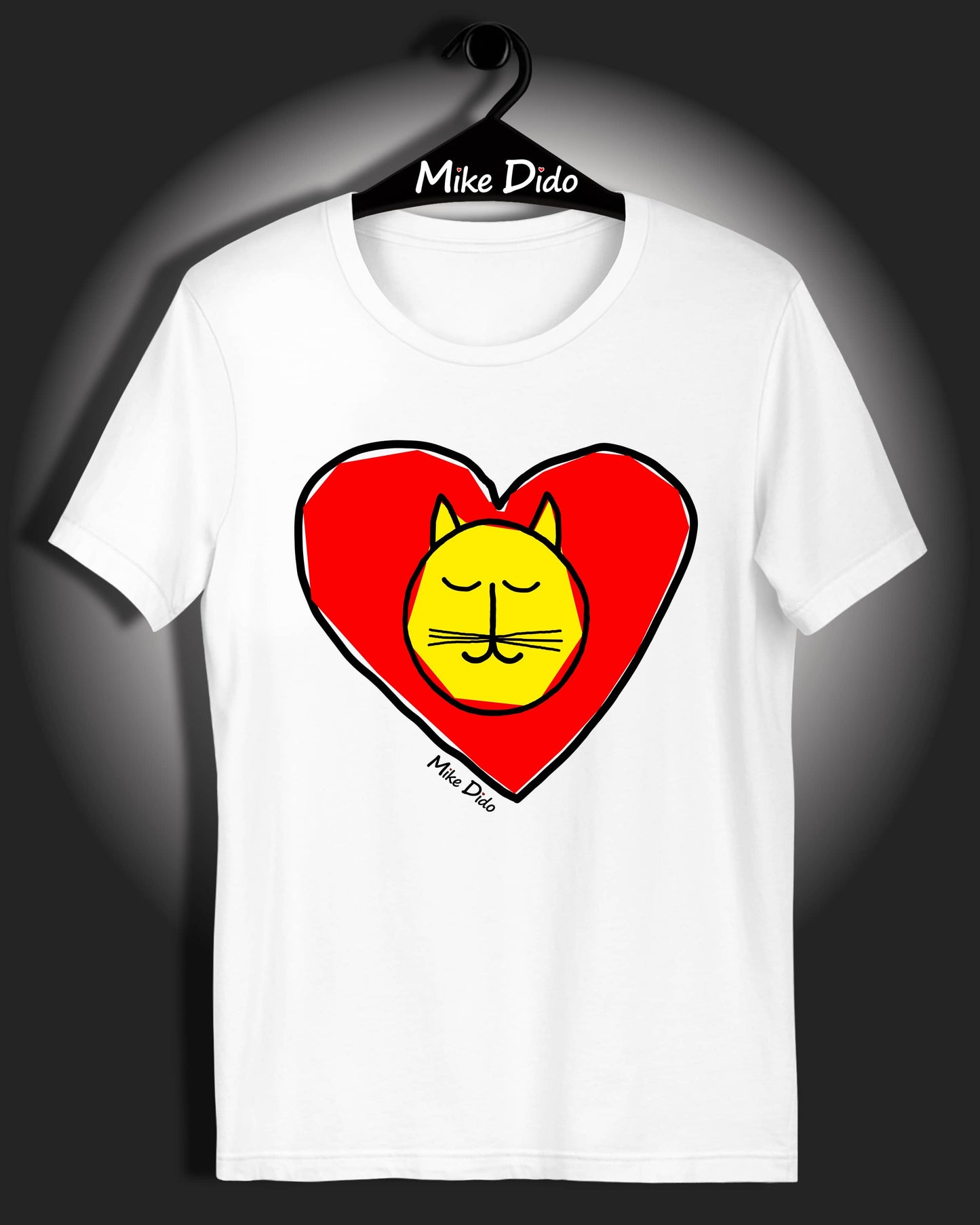 Unisex Cat T-Shirt With Heart by Mike Dido