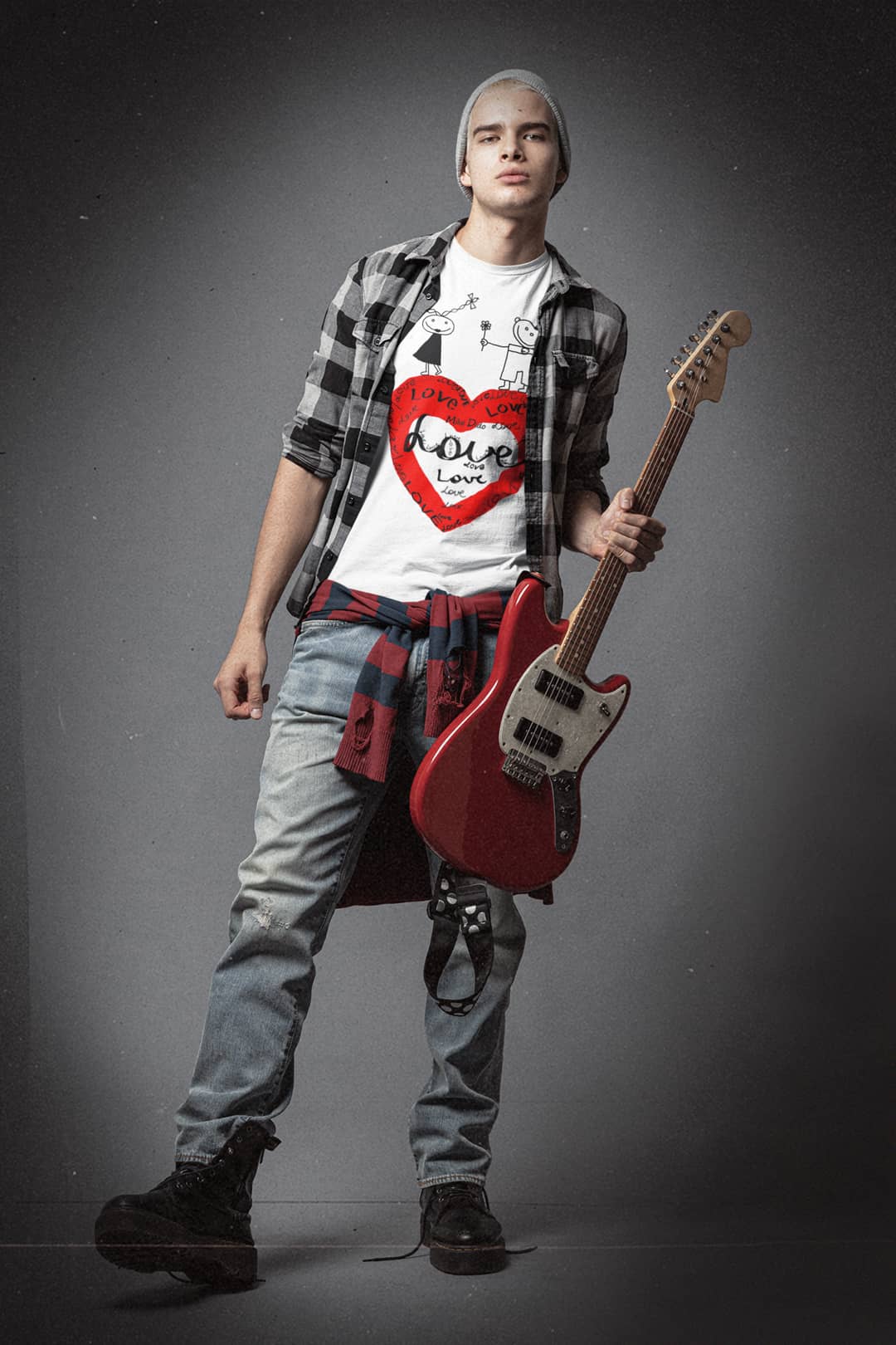 White And Red Graphic Tee Love Heart He She by Mike Dido