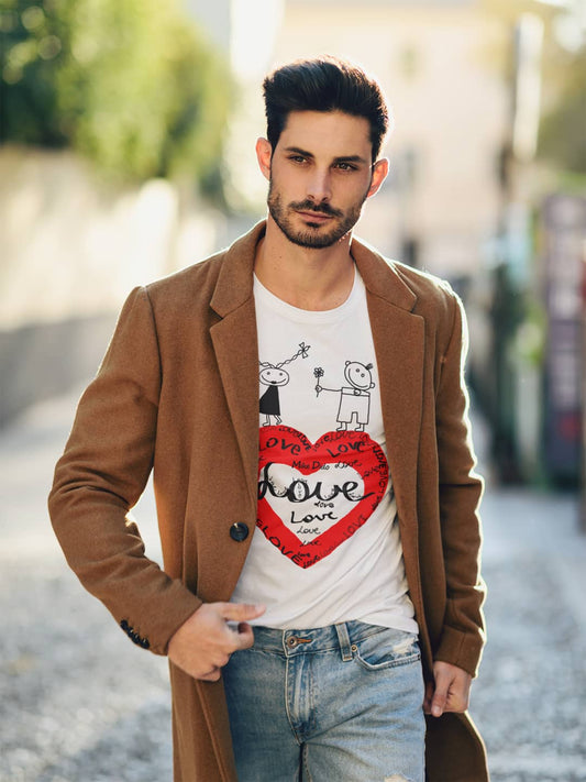 White And Red Graphic Tee Love Heart He She by Mike Dido