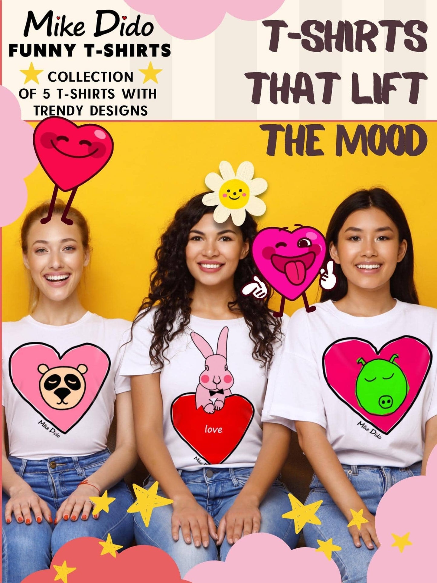 Unisex Cat T-Shirt With Heart by Mike Dido