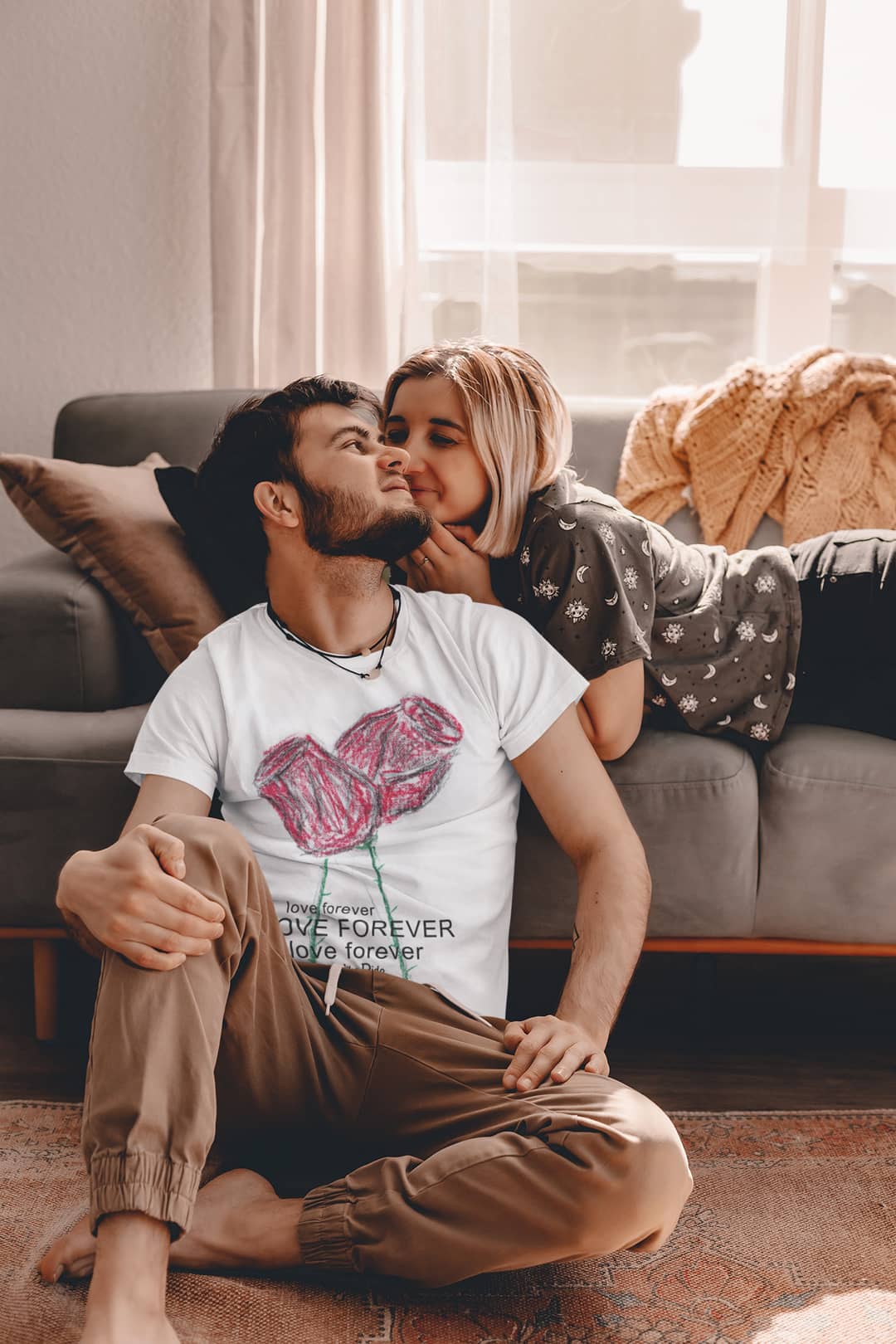White Graphic Tee Red Rose Flower Forever Love by Mike Dido