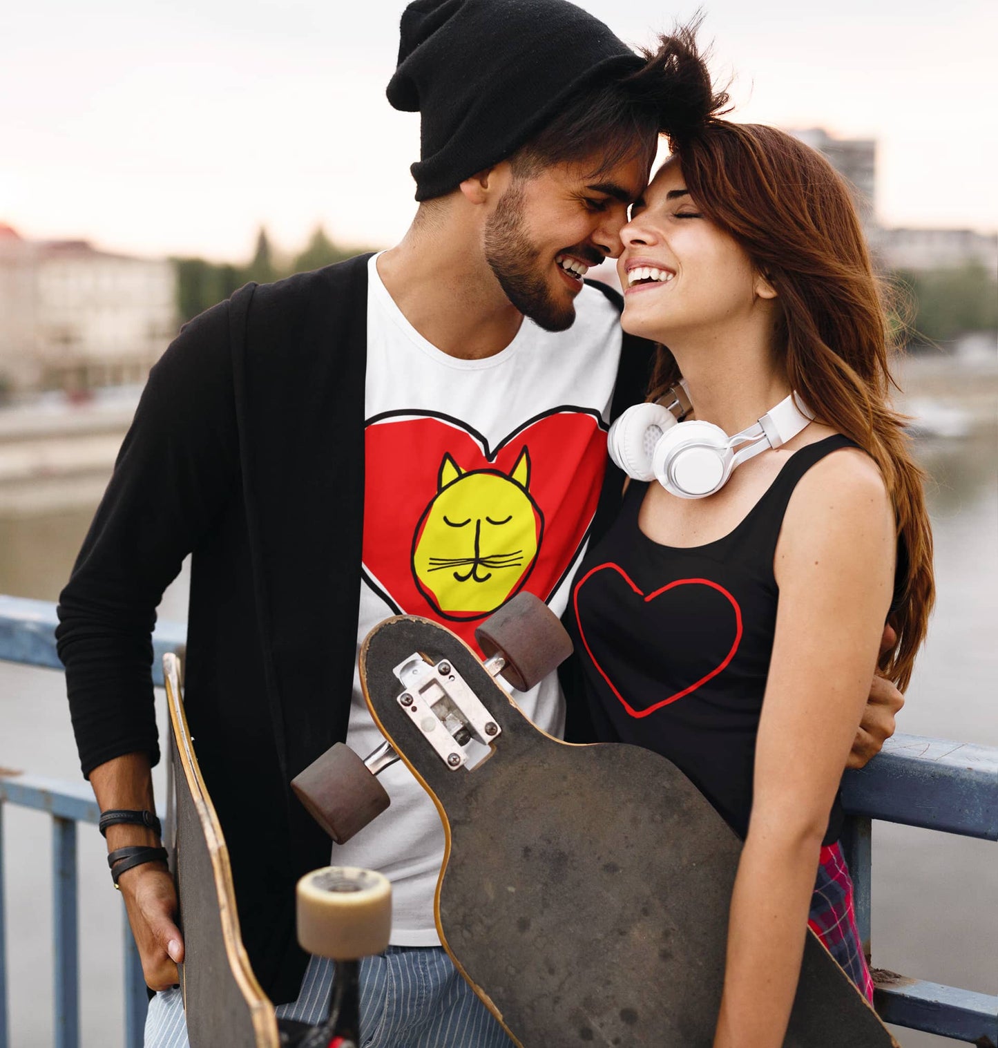 Unisex Cat T-Shirt With Heart by Mike Dido