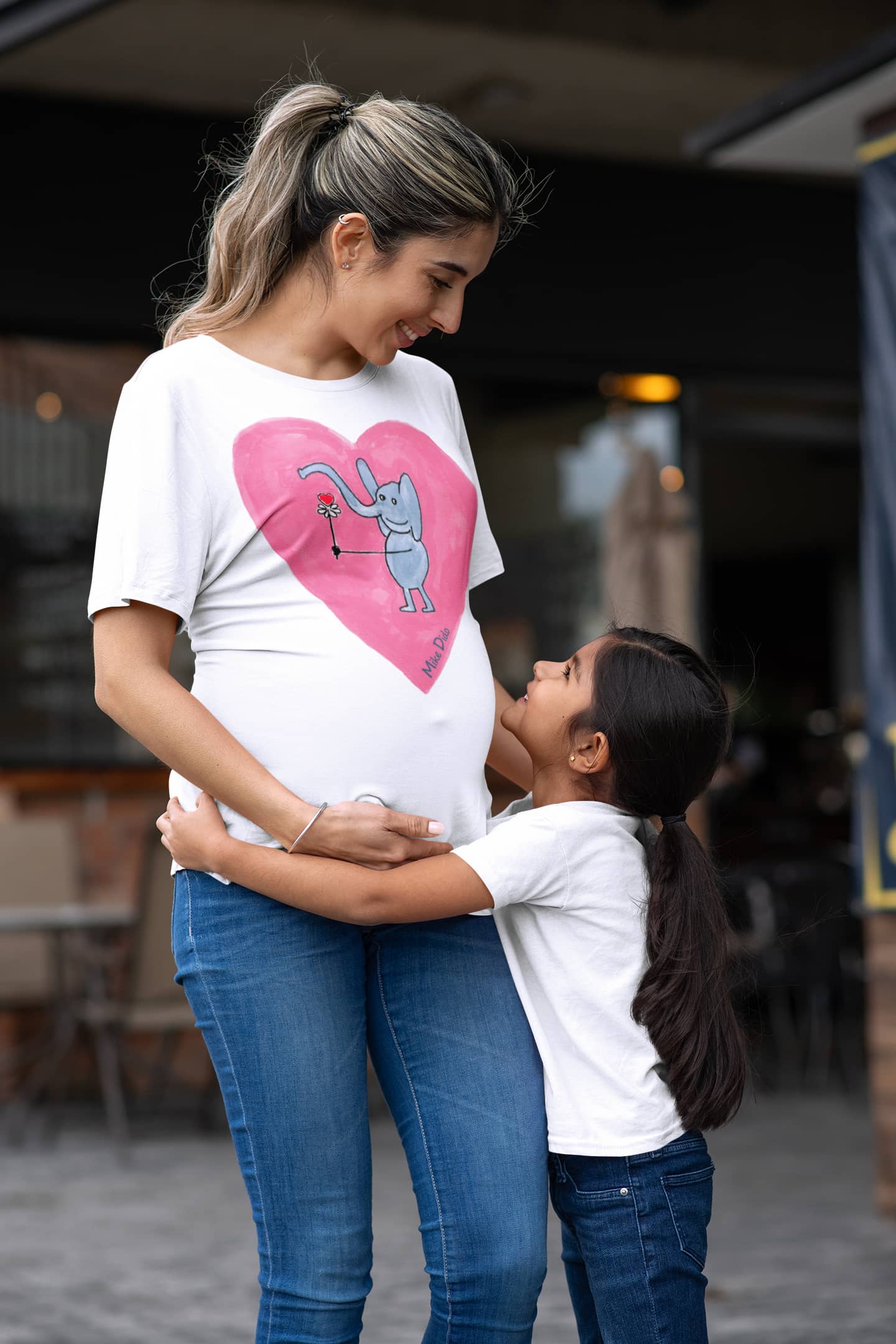 Sleep Shirt With Elephant And Pink Heart by Mike Dido