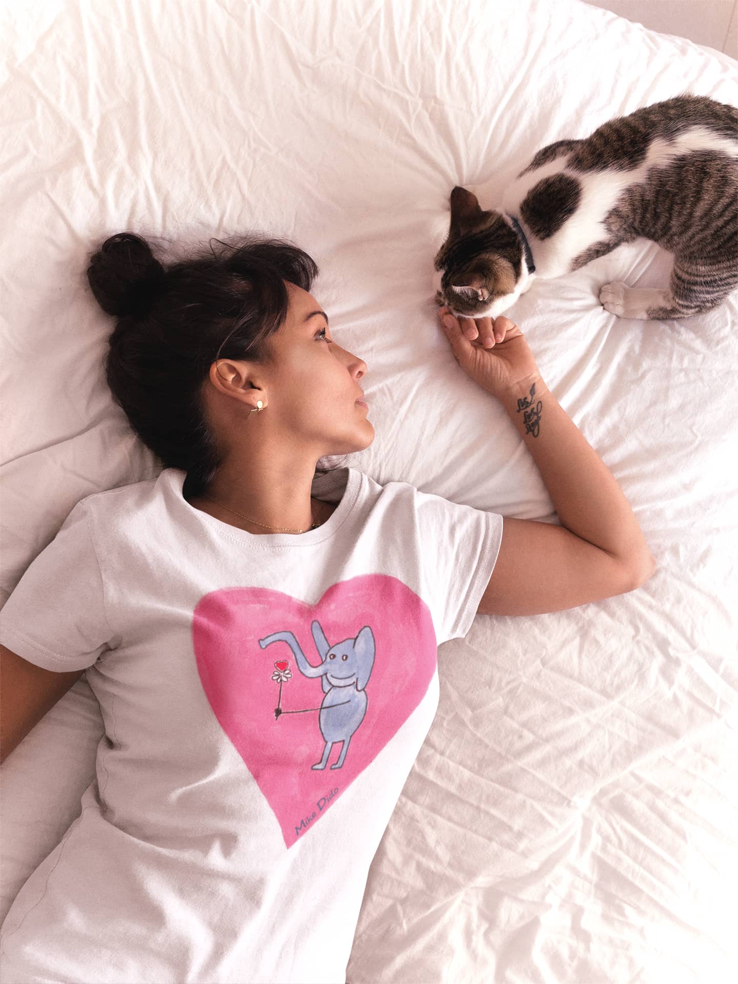 Sleep Shirt With Elephant And Pink Heart by Mike Dido