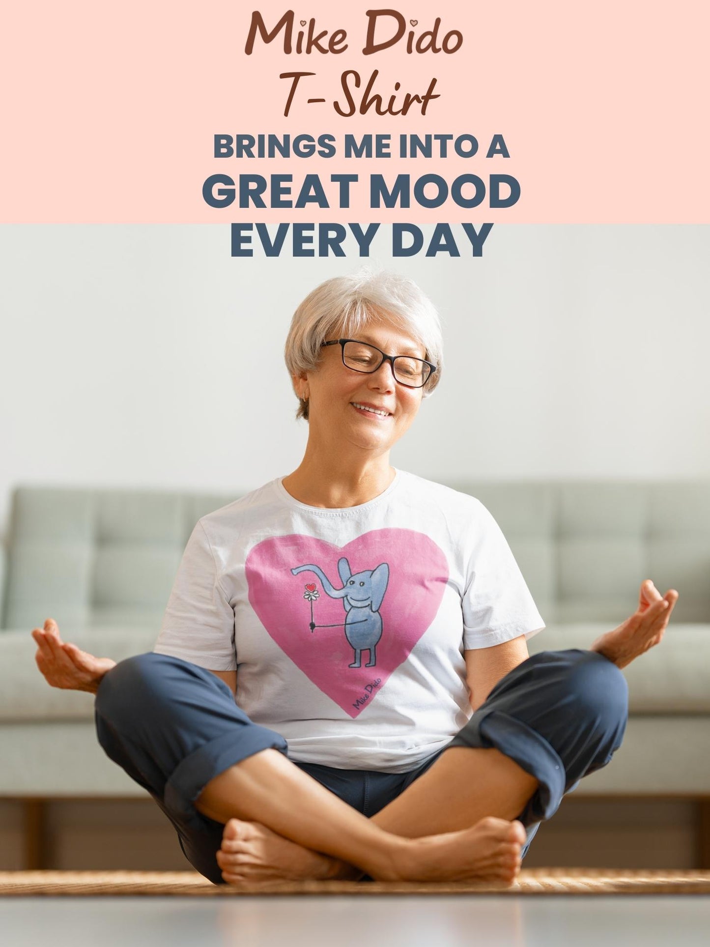 Sleep Shirt With Elephant And Pink Heart by Mike Dido