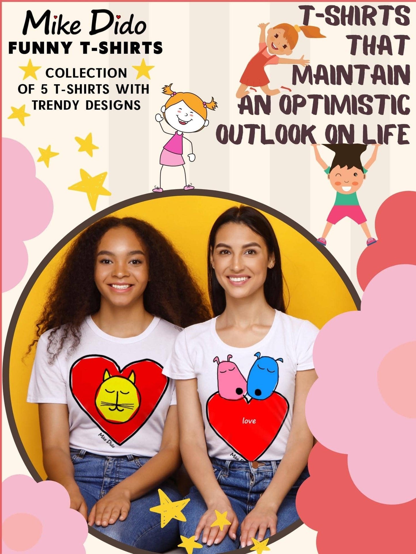 Unisex Cat T-Shirt With Heart by Mike Dido
