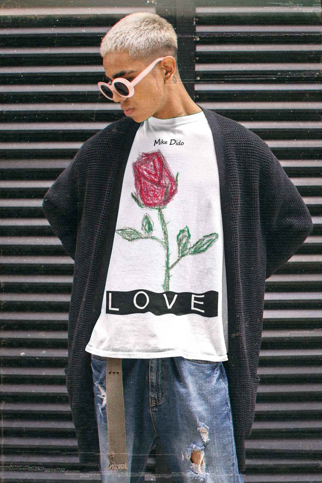 Best Graphic Tee Love Red Rose by Mike Dido