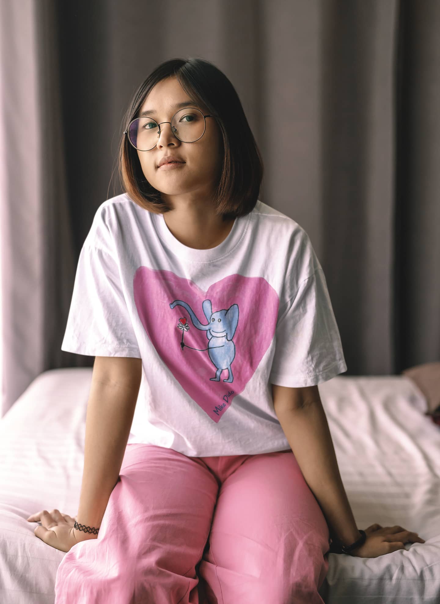 Sleep Shirt With Elephant And Pink Heart by Mike Dido
