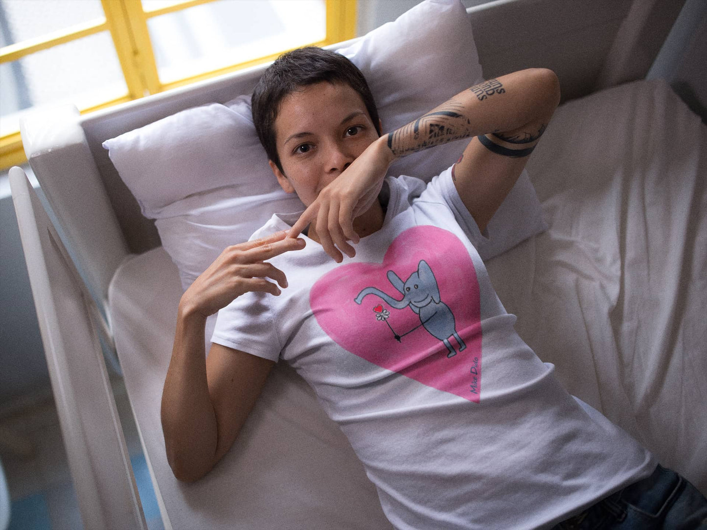 Sleep Shirt With Elephant And Pink Heart by Mike Dido