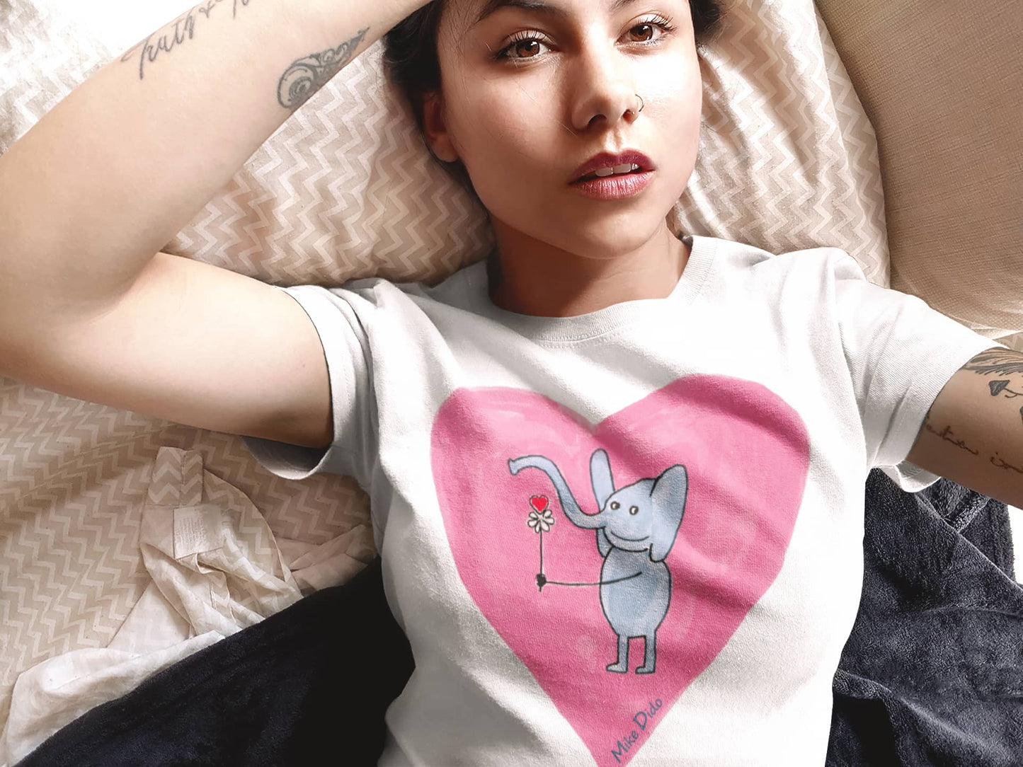 Sleep Shirt With Elephant And Pink Heart by Mike Dido