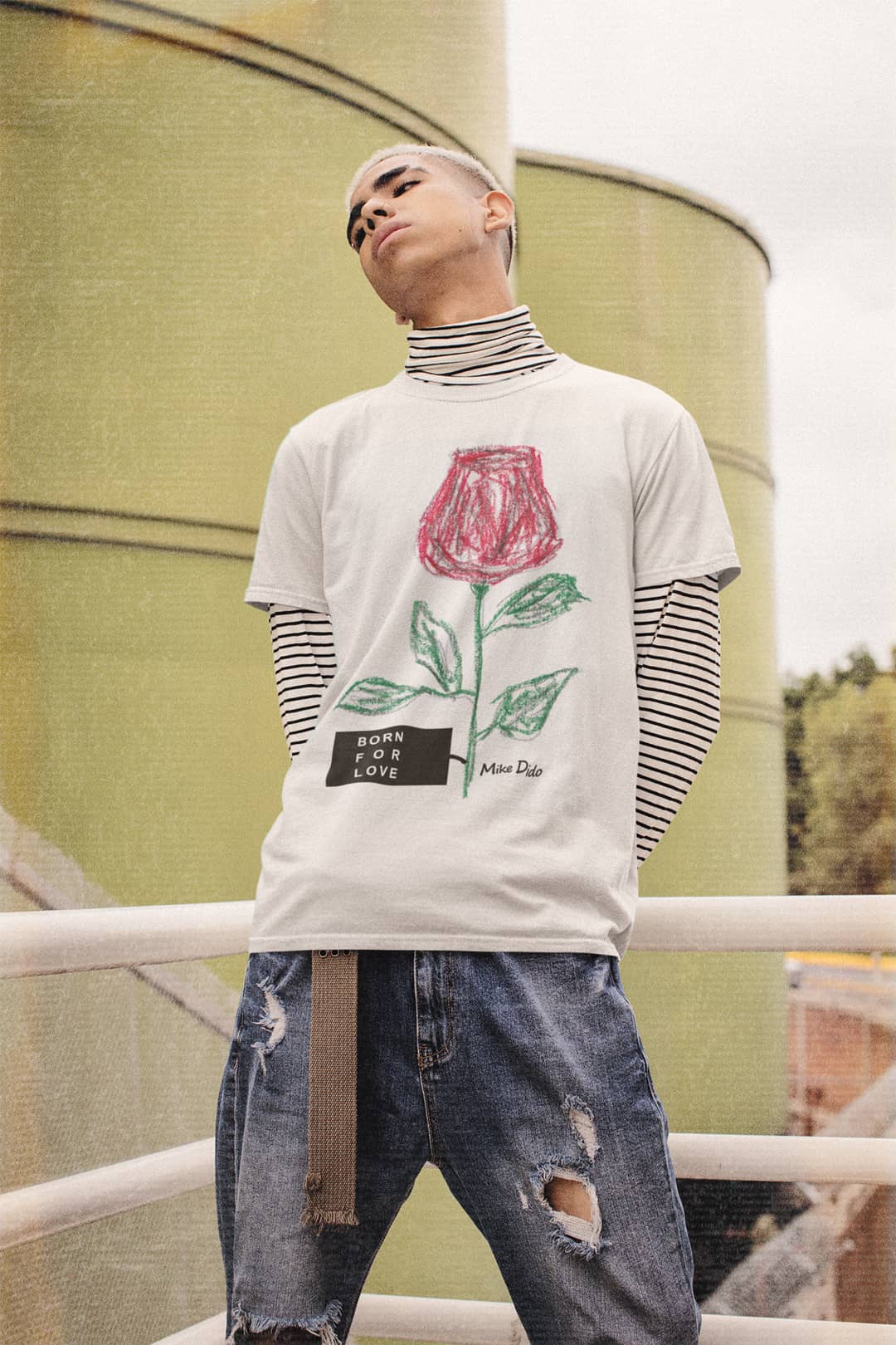 Graphic Tee Rose Flower Born To Love by Mike Dido