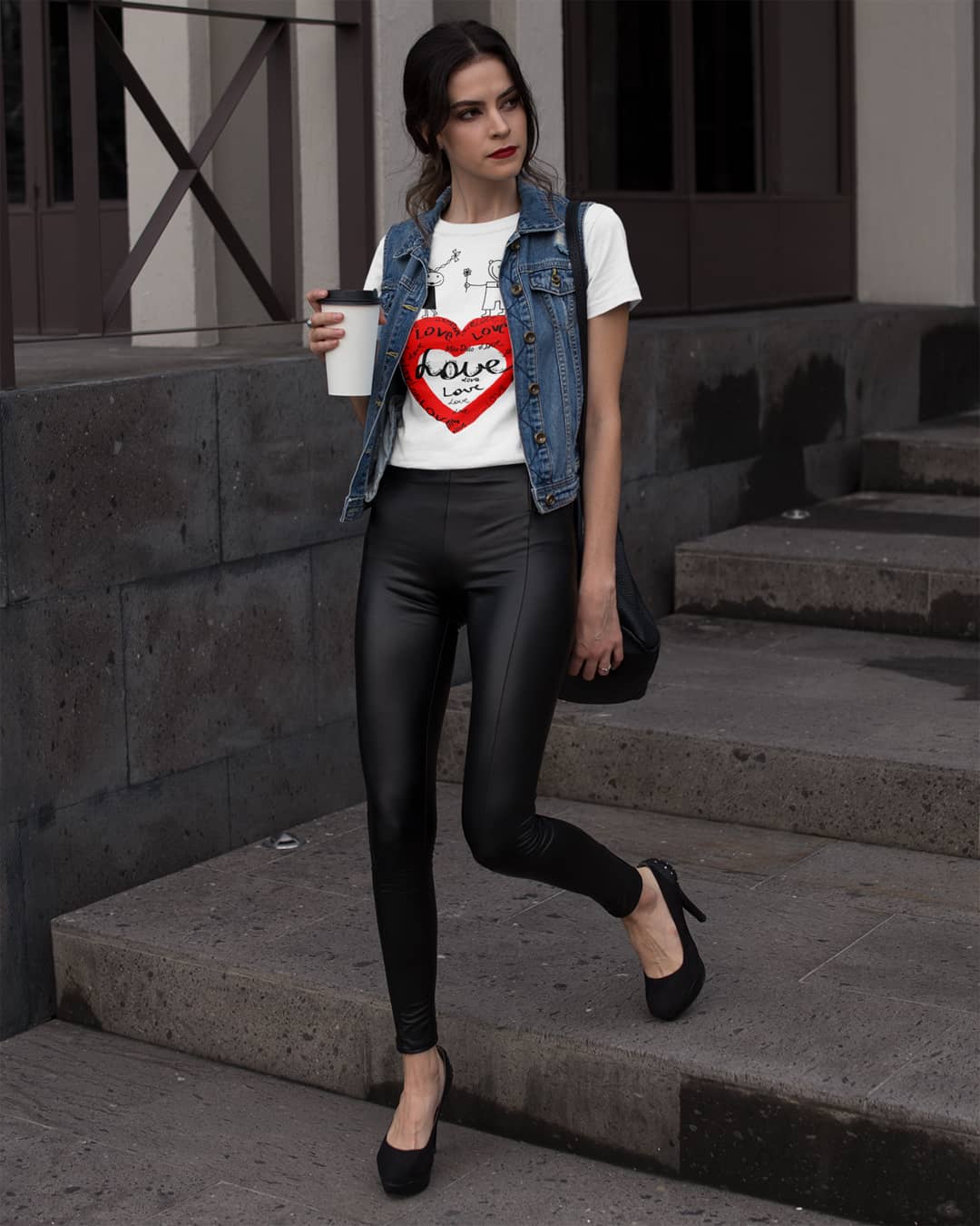 White And Red Graphic Tee Love Heart He She by Mike Dido