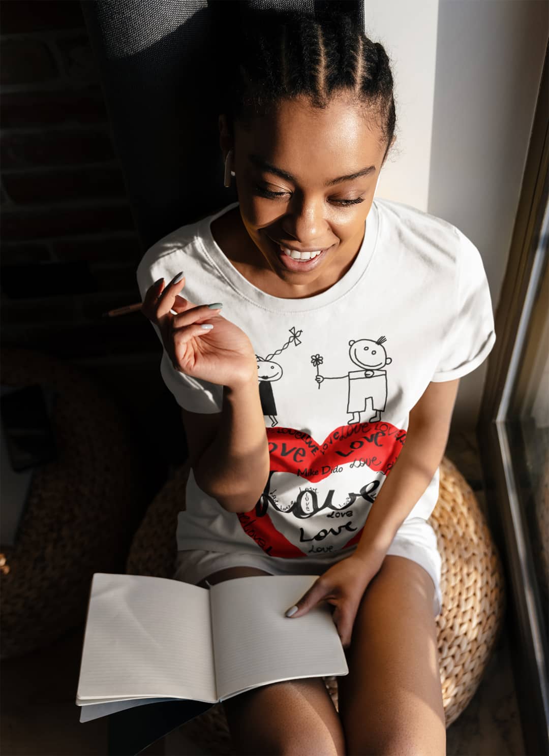 White And Red Graphic Tee Love Heart He She by Mike Dido