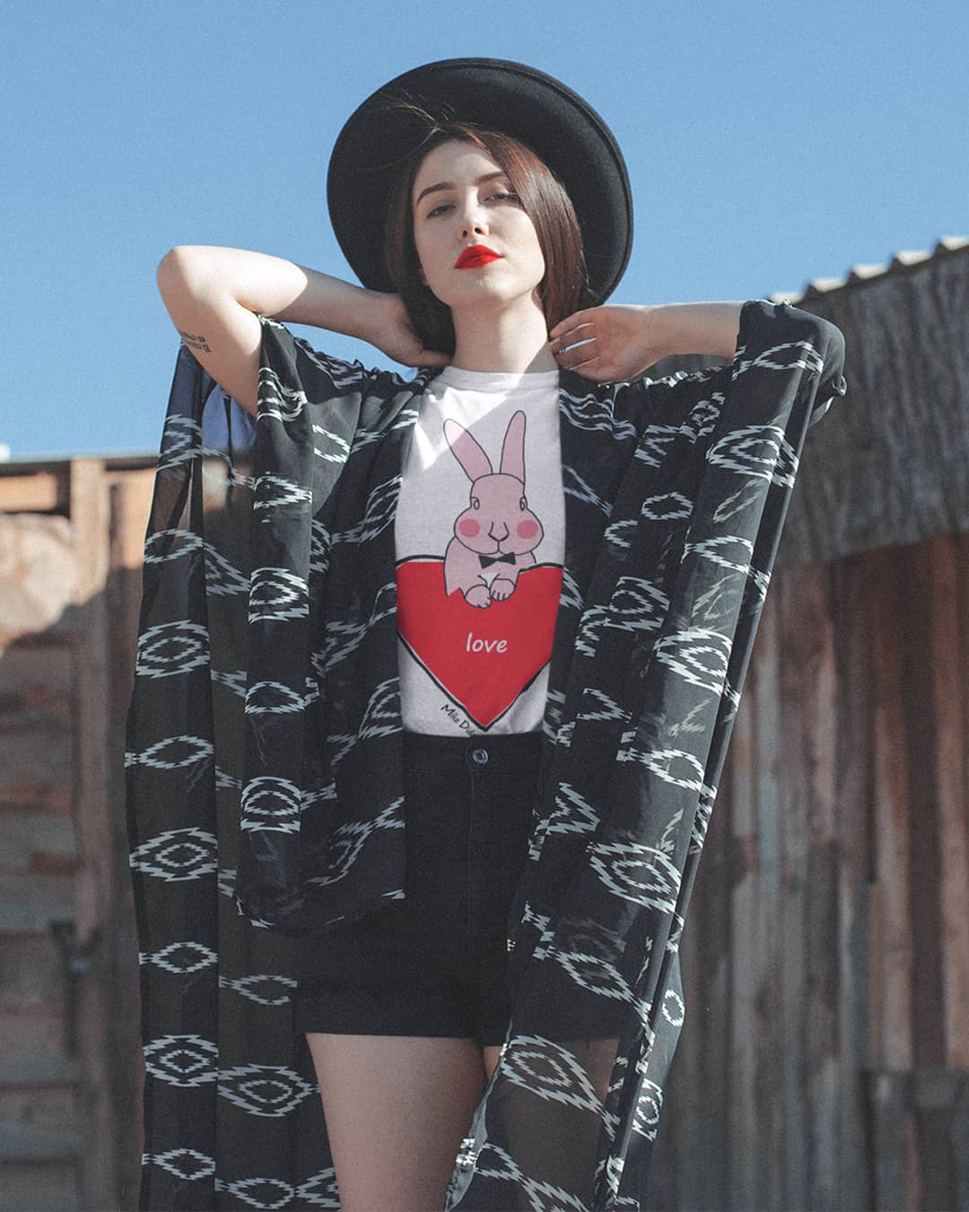 Pink Bunny T-Shirt With Red Heart By Mike Dido