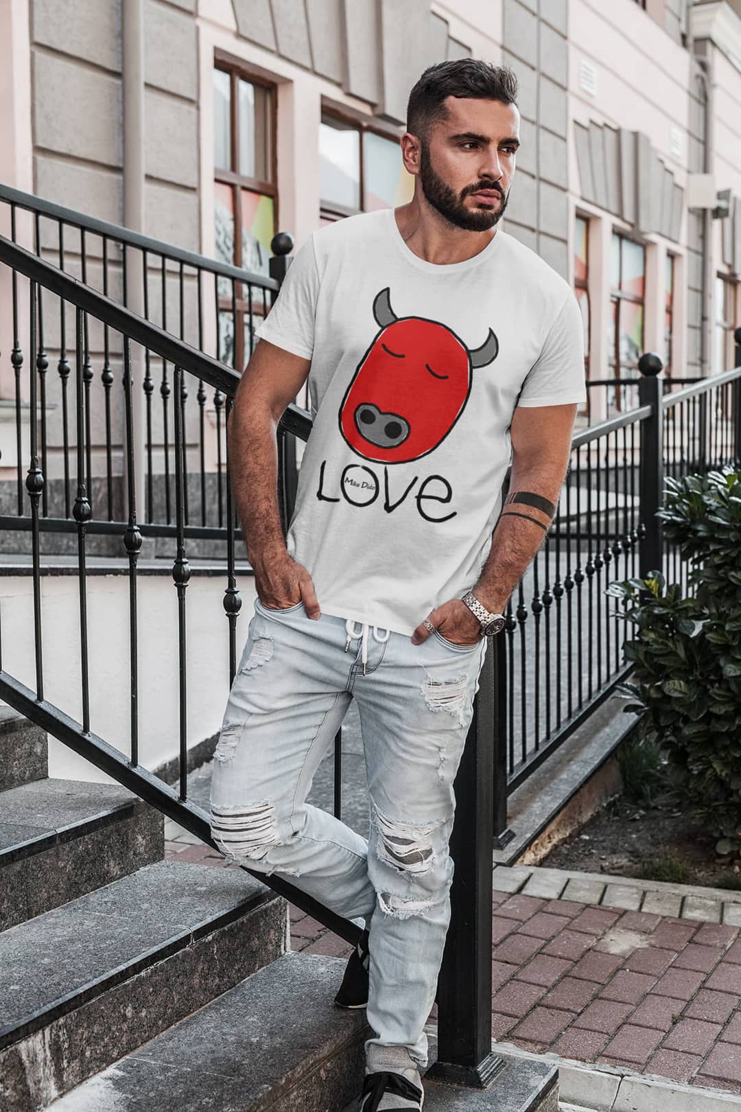 Cool T-Shirt With Red Bull Love by Mike Dido