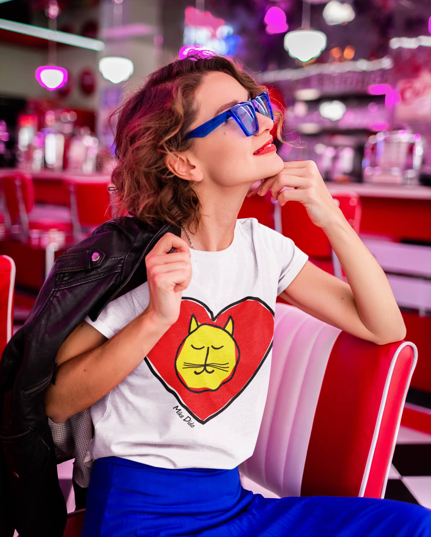 Unisex Cat T-Shirt With Heart by Mike Dido