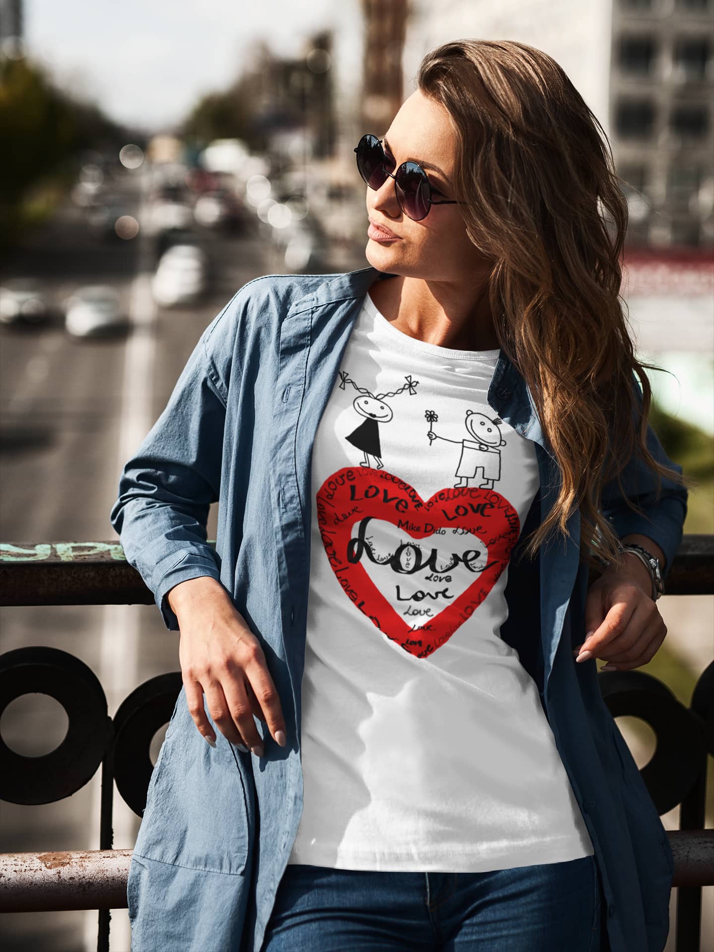 White And Red Graphic Tee Love Heart He She by Mike Dido