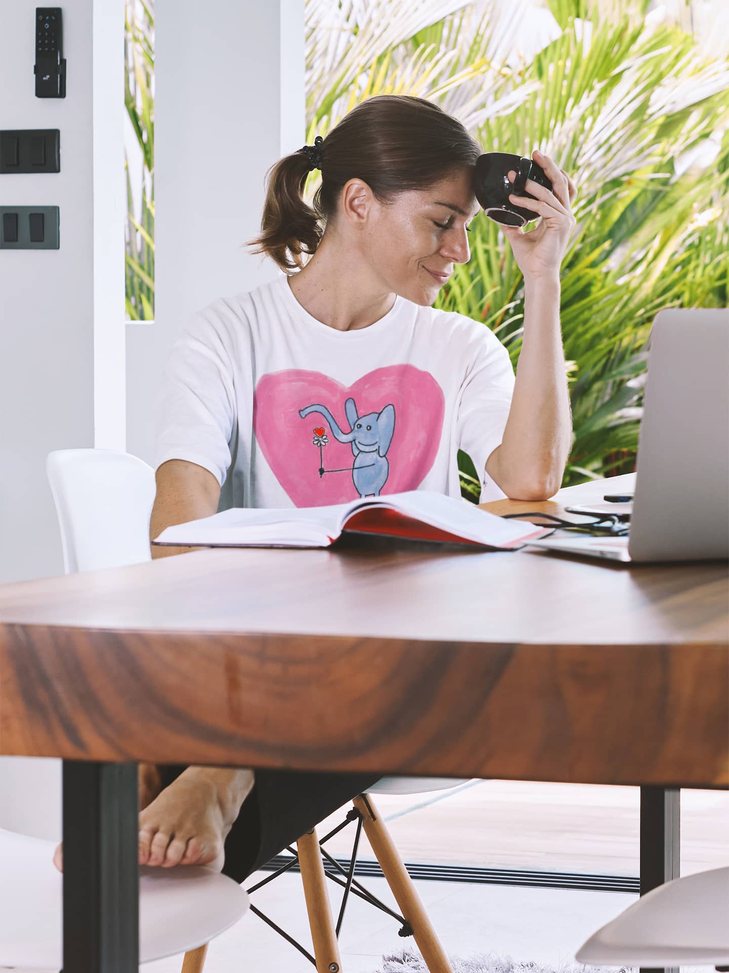 Sleep Shirt With Elephant And Pink Heart by Mike Dido