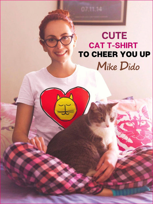 Unisex Cat T-Shirt With Heart by Mike Dido