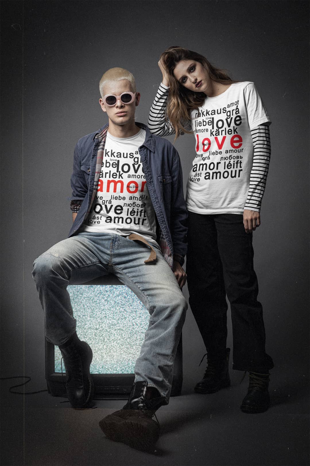 Short Sleeve T-Shirt Love In Different Languages by Mike Dido