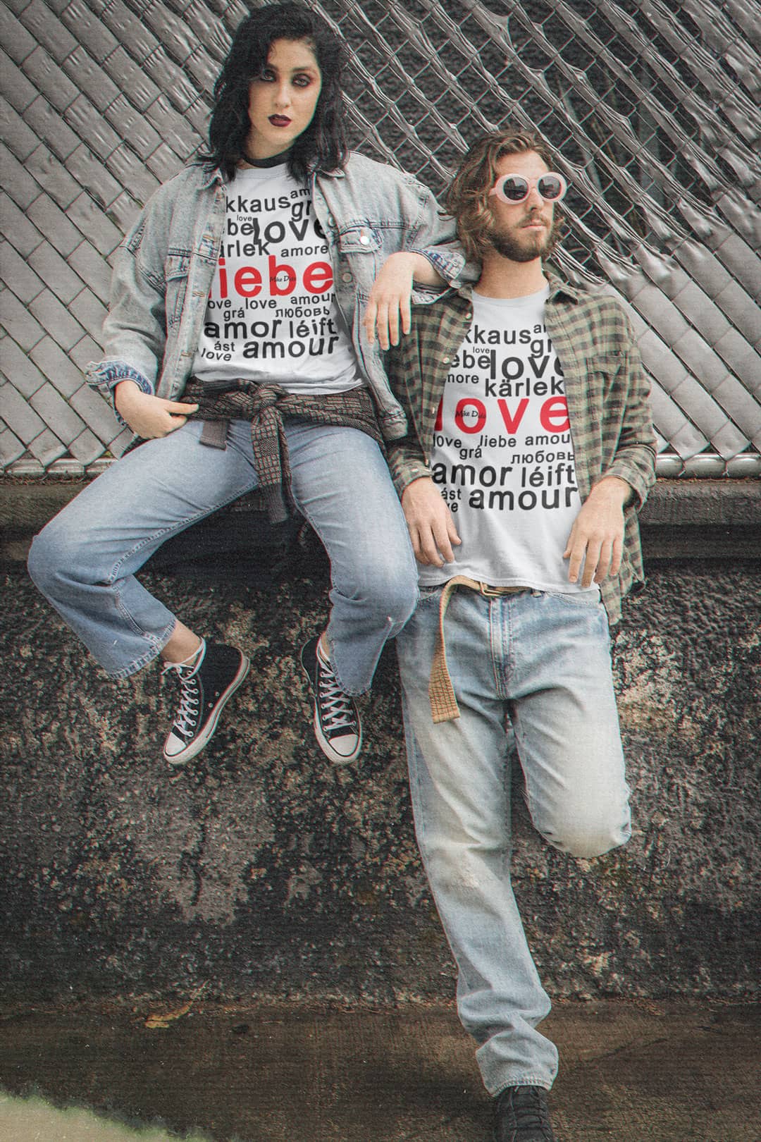 Сrewneck T-Shirt Liebe And Love In Different Languages by Mike Dido