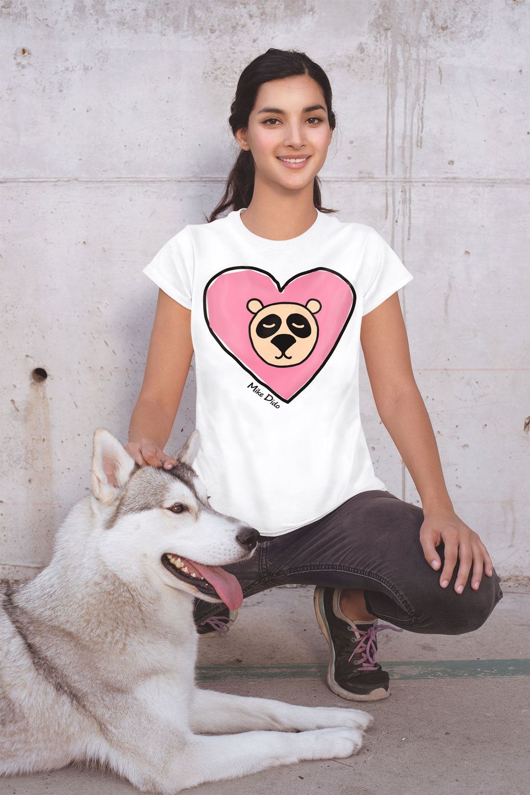 Funny T-Shirt With Panda And Heart By Mike Dido