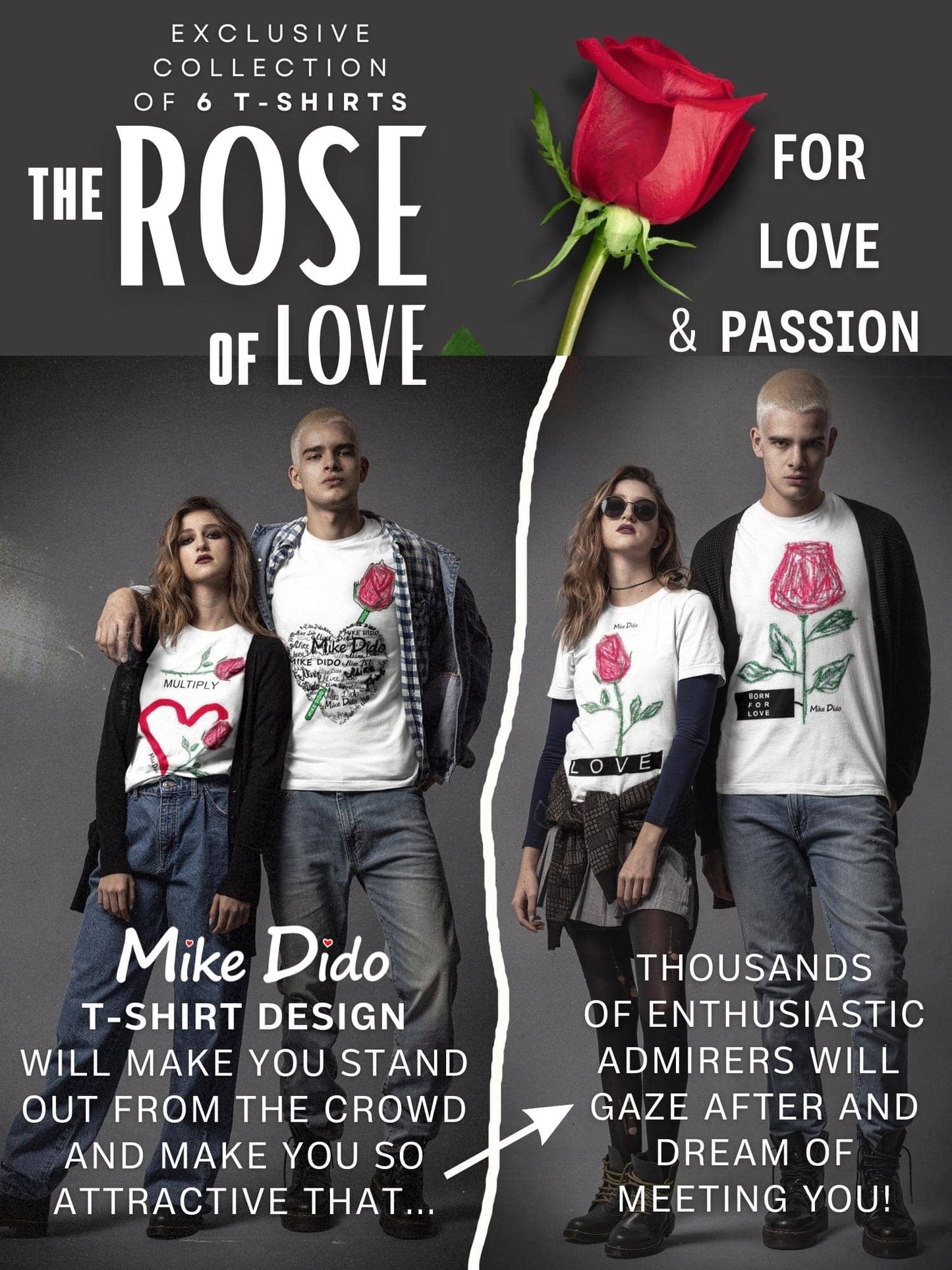 Graphic T-Shirt Beautiful Rose Love Quote by Mike Dido