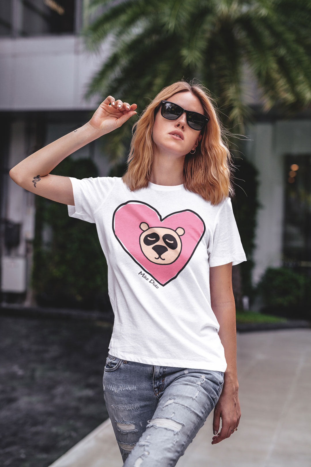 Funny T-Shirt With Panda And Heart By Mike Dido