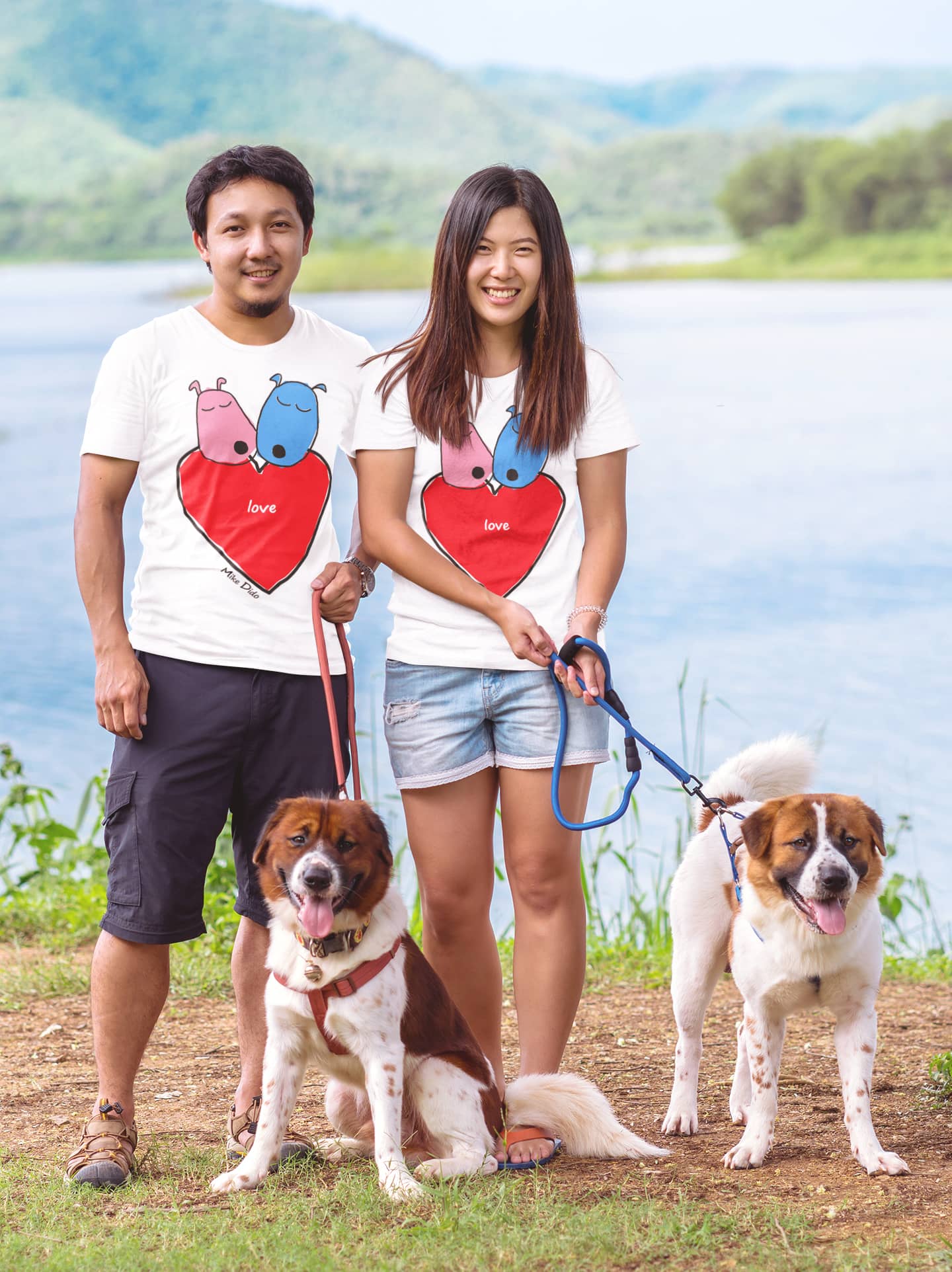 Cute Dogs T-Shirt With Heart By Mike Dido