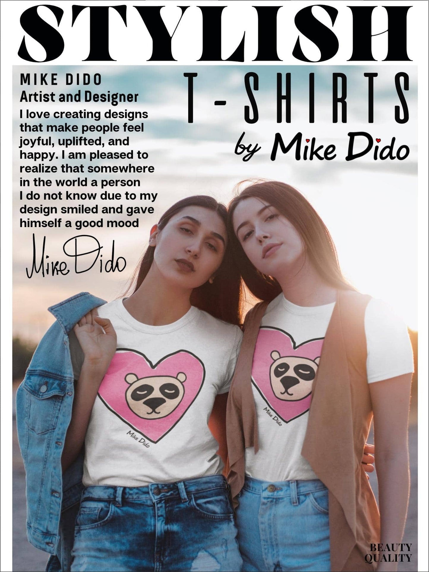 Funny T-Shirt With Panda And Heart By Mike Dido