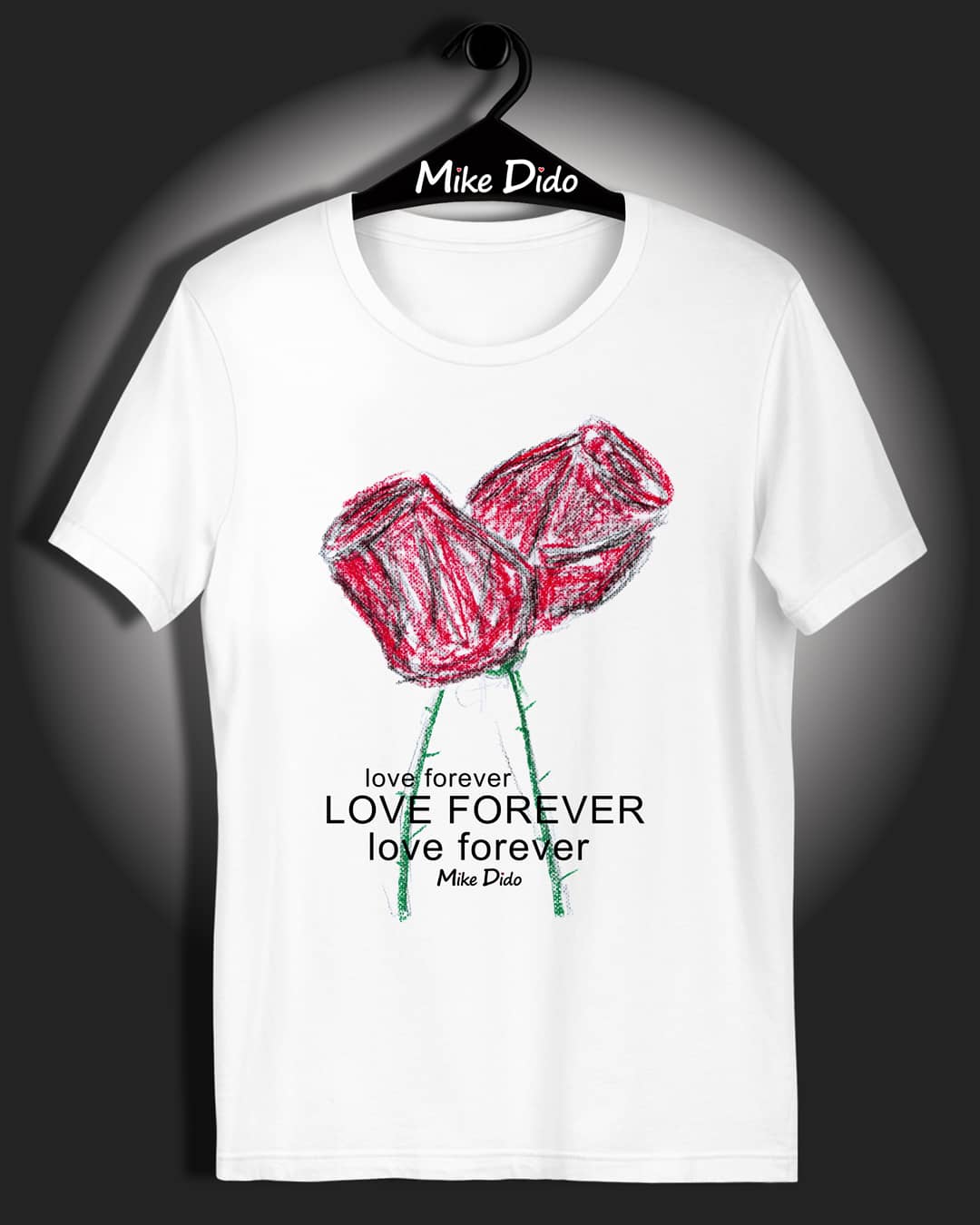 White Graphic Tee Red Rose Flower Forever Love by Mike Dido