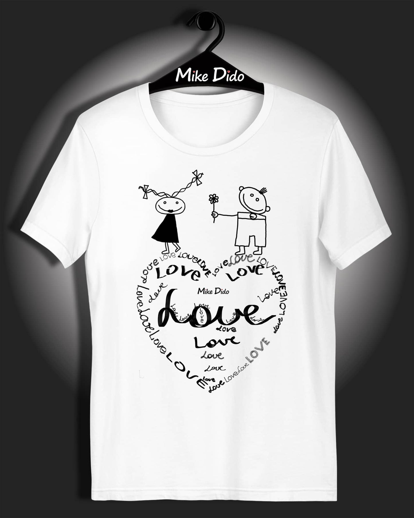 White And Black Graphic Tee Love Heart Lovers by Mike Dido
